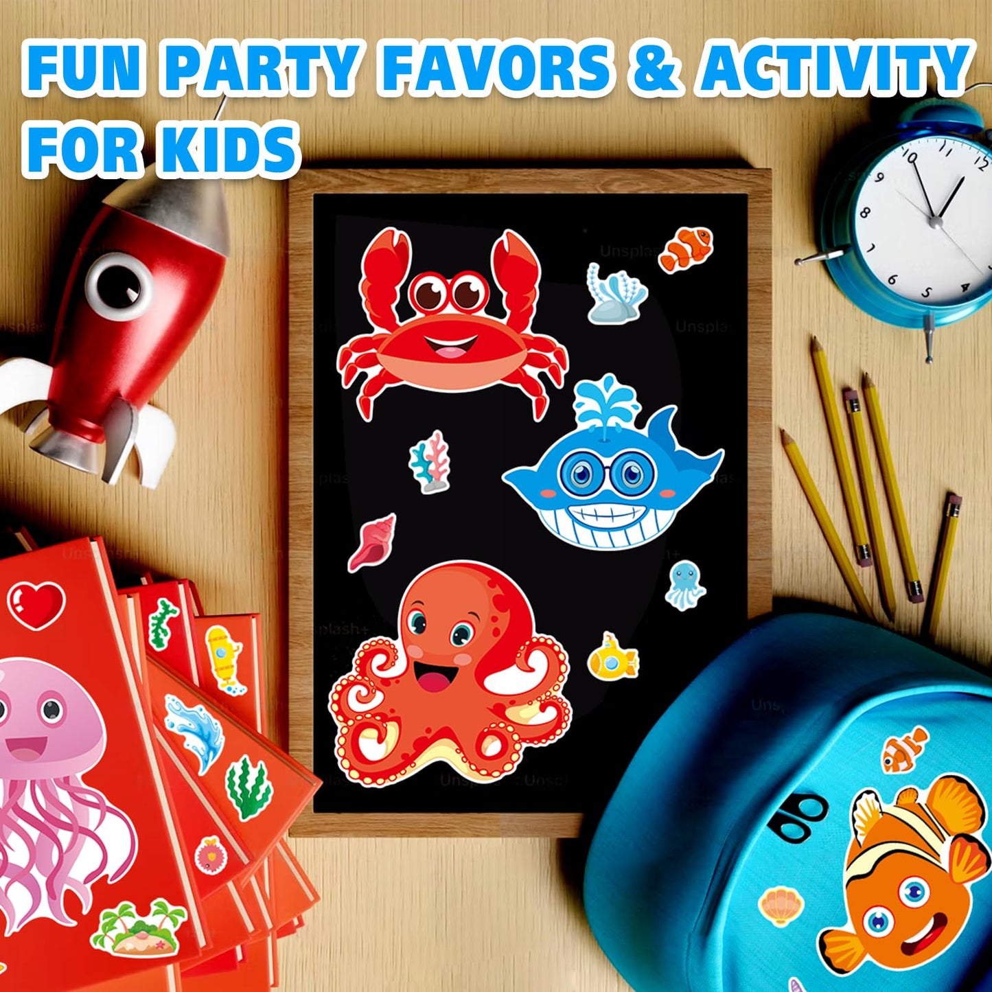 Aowplc 42 Pcs Ocean Animals Make-a-Face Sticker Sheets – 14 Sea Creatures for Parties & Classrooms