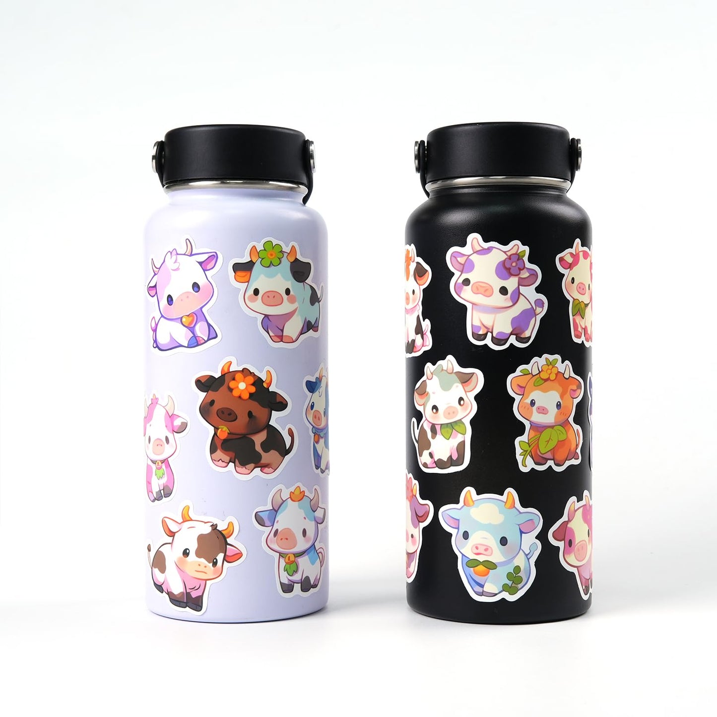 Aowplc Cute Cow Stickers | 50 Pcs Kawaii Rainbow Vinyl Decals for Water Bottles & Laptops