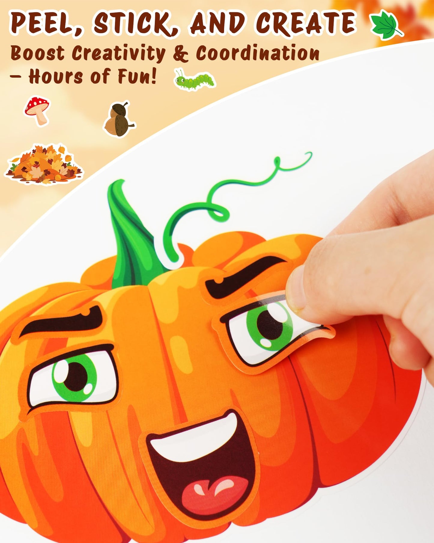 Aowplc 48 Sheets Fall Face Stickers – 12 Designs for Kids’ Crafts, Classroom Activities & Party Favors