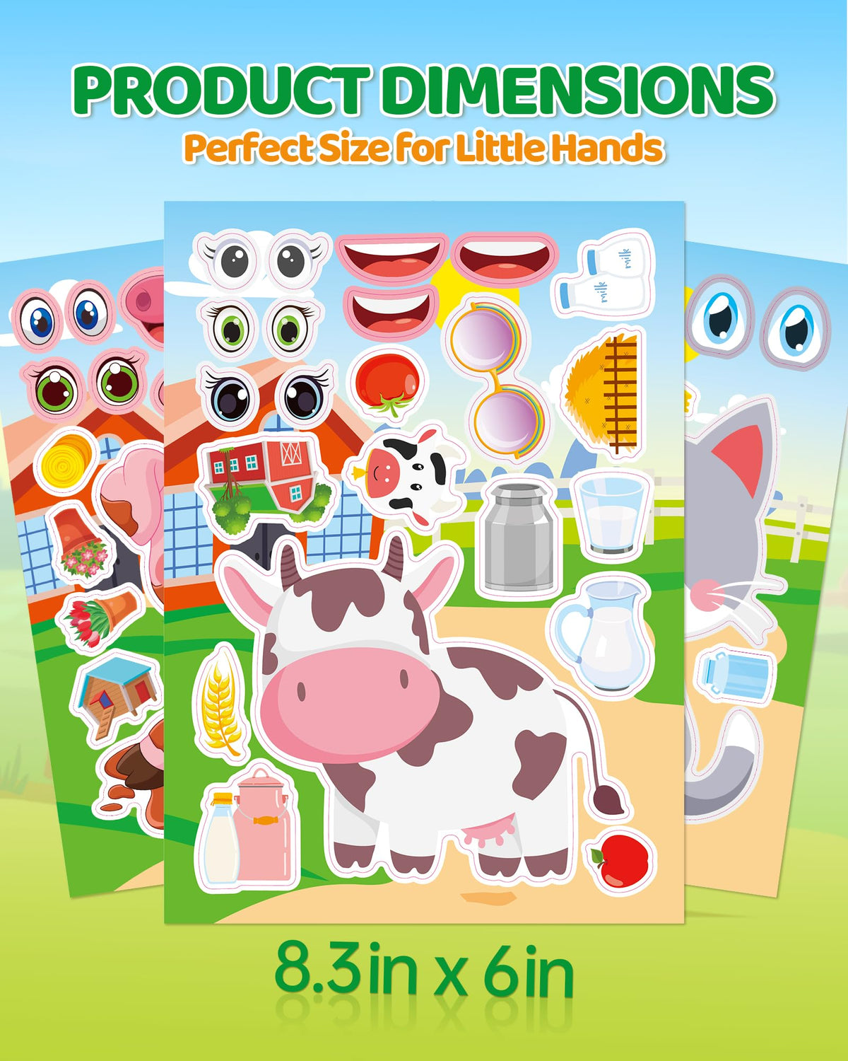 Aowplc 48 Sheets Farm Animal Make‑a‑Face Stickers – 12 Mix‑and‑Match Designs for Kids, Parties & Crafts