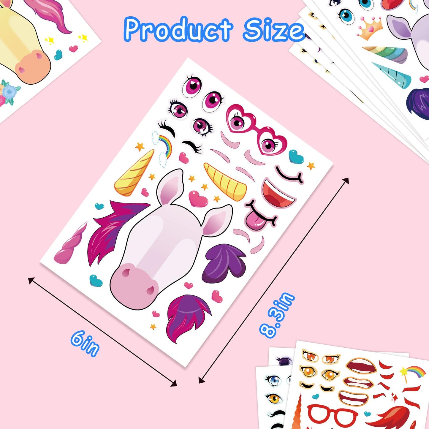 Aowplc 42 Sheets Unicorn Make-a-Face Stickers | Kids Crafts & Party Favors