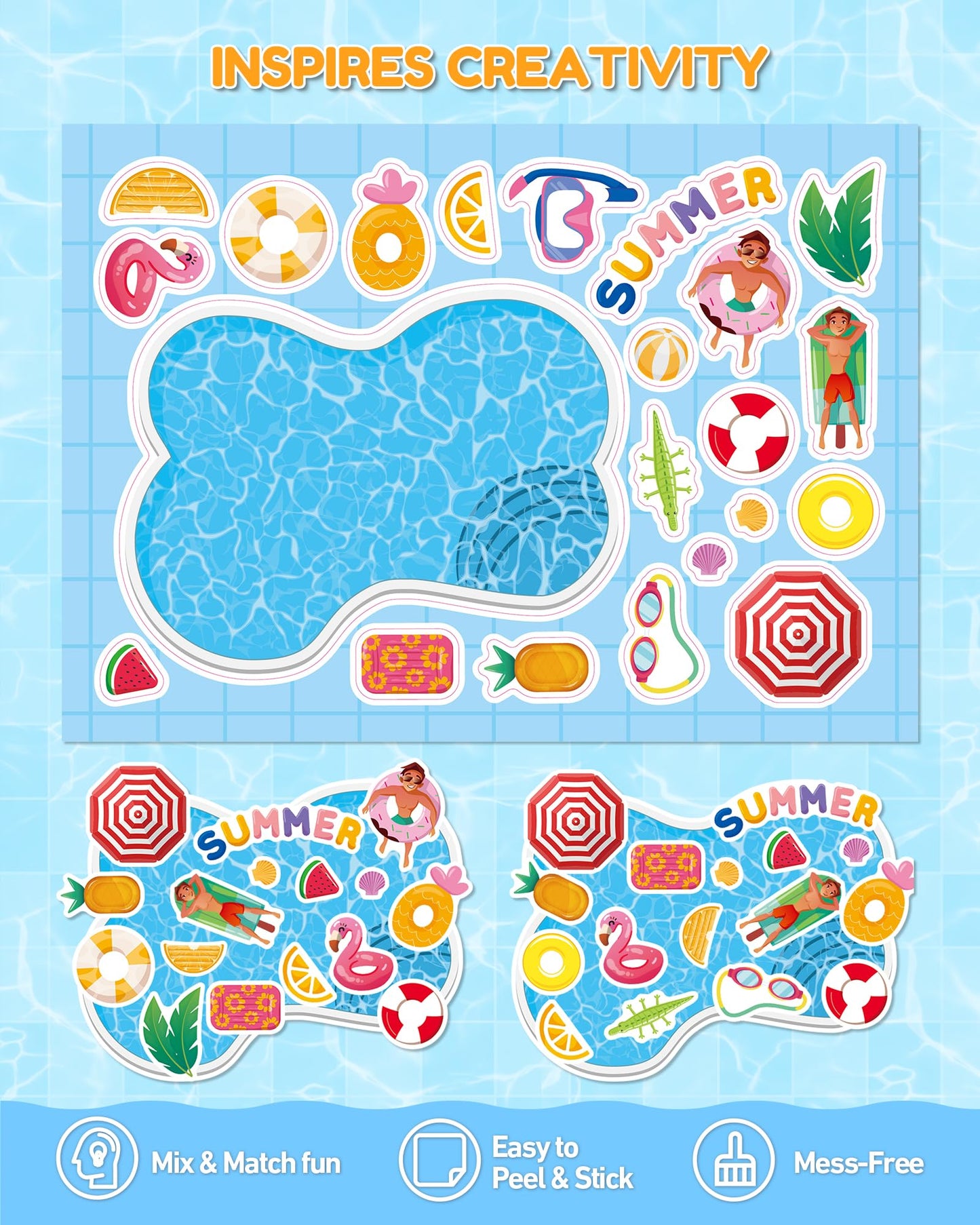 Aowplc 32 Sheets Make-a-Pool Stickers for Kids – Mix & Match Craft Kit