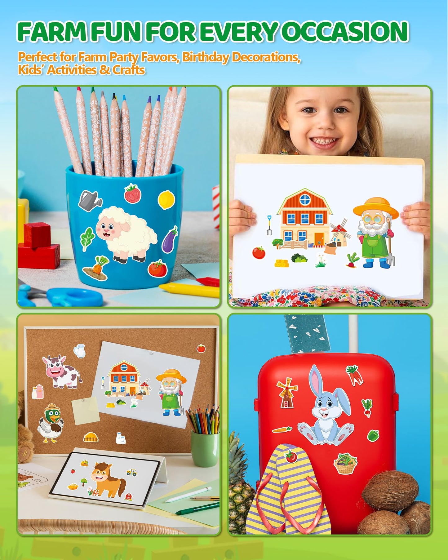 Aowplc 48 Sheets Farm Animal Make‑a‑Face Stickers – 12 Mix‑and‑Match Designs for Kids, Parties & Crafts