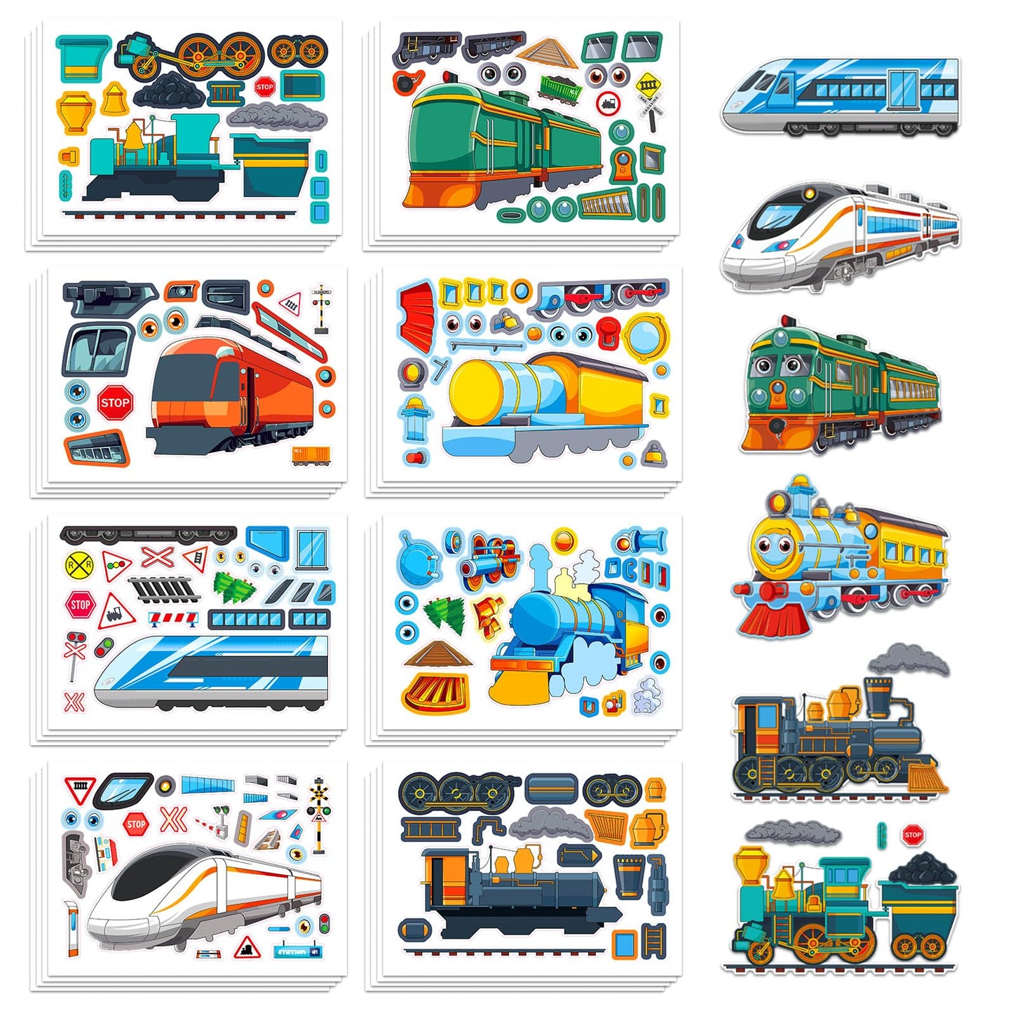 Aowplc Train Stickers for Kids – 32 Sheets Make-a-Train Kit