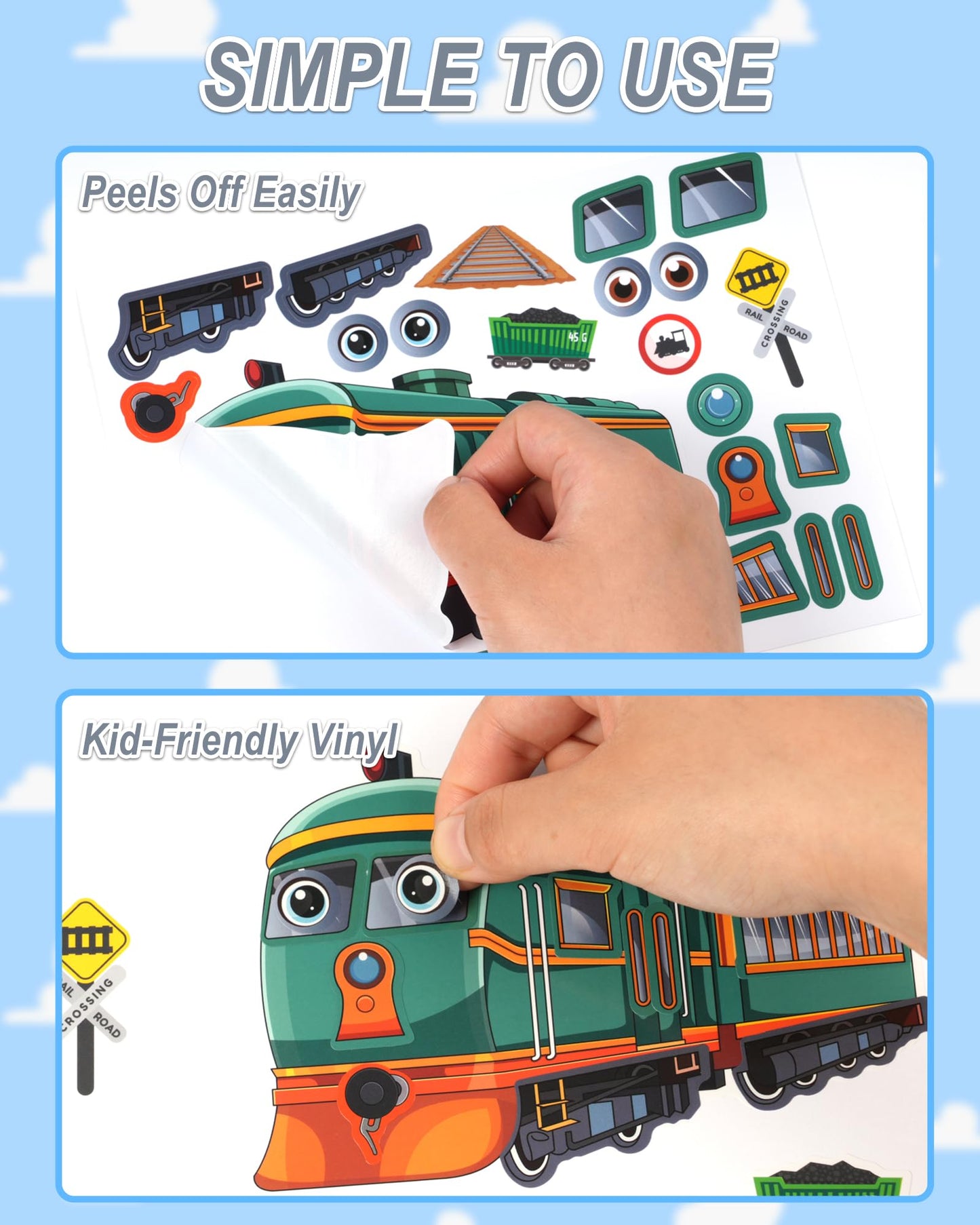 Aowplc Train Stickers for Kids – 32 Sheets Make-a-Train Kit