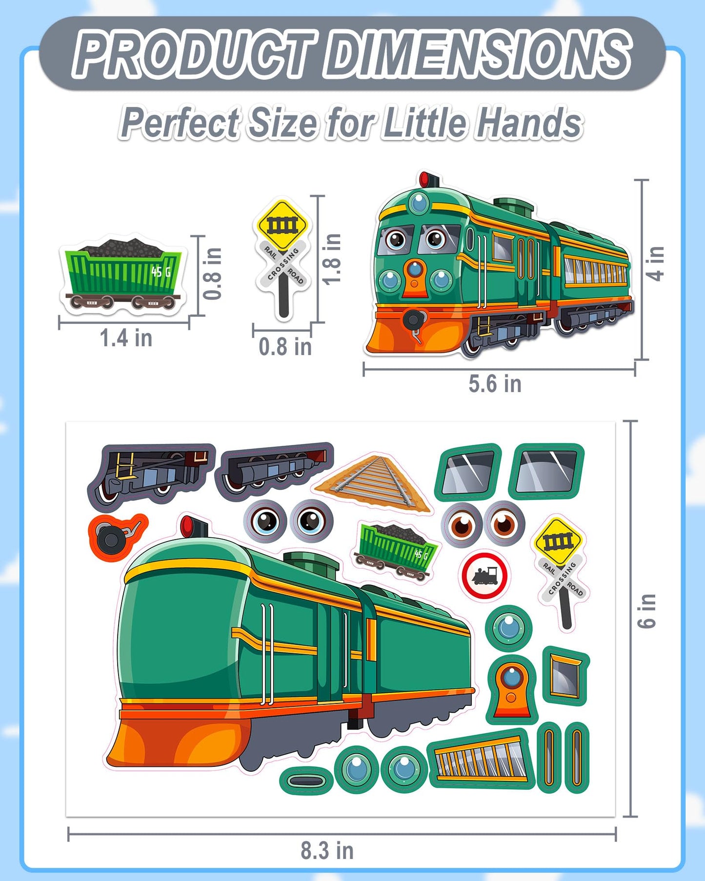 Aowplc Train Stickers for Kids – 32 Sheets Make-a-Train Kit