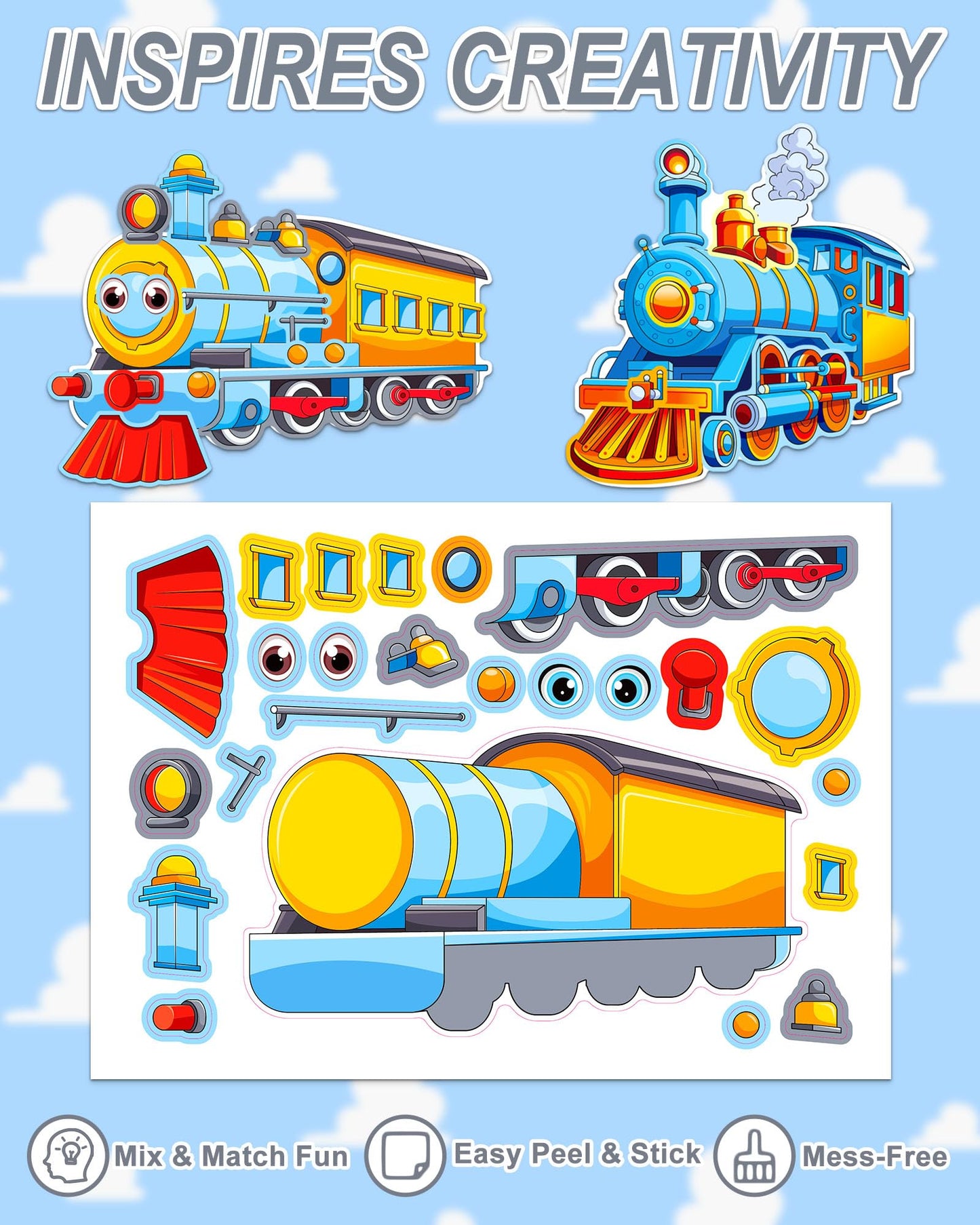 Aowplc Train Stickers for Kids – 32 Sheets Make-a-Train Kit