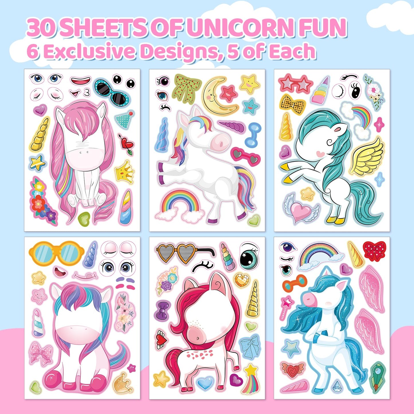 Aowplc Unicorn Stickers – 30 Sheets for Kids Parties, Decorations & Crafts