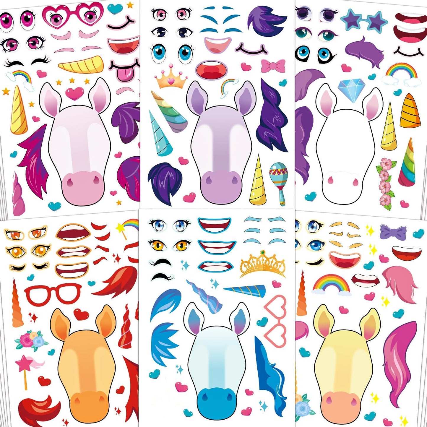 Aowplc 42 Sheets Unicorn Make-a-Face Stickers | Kids Crafts & Party Favors