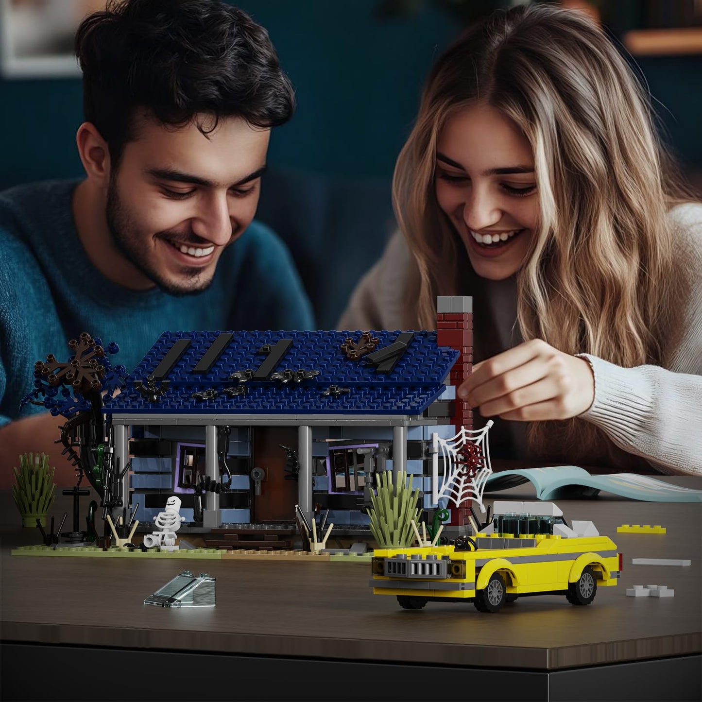 AOXEKBOLO Evil House Building Set – Haunted House with Movable Car | 639 Pcs