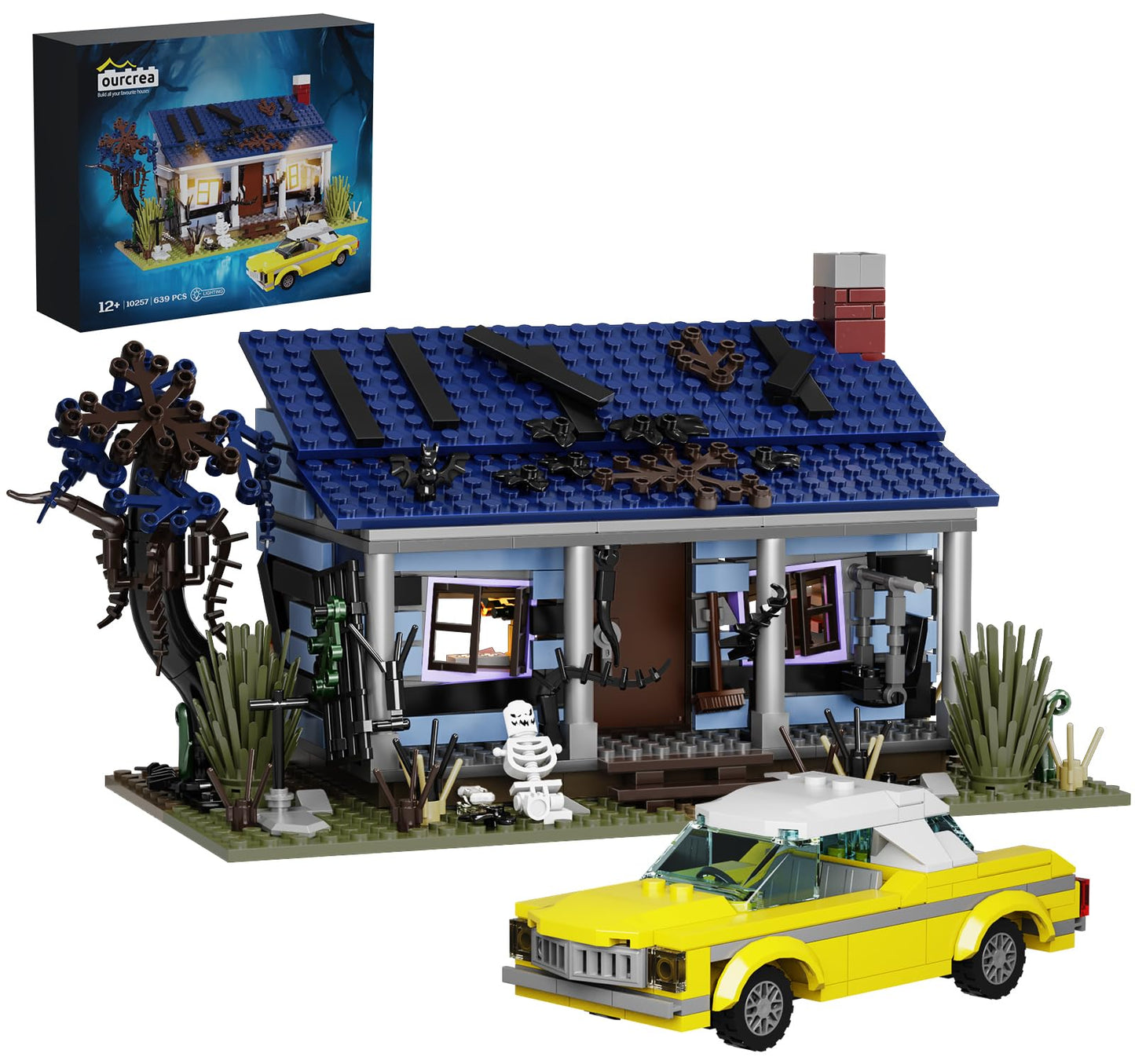 AOXEKBOLO Evil House Building Set – Haunted House with Movable Car | 639 Pcs