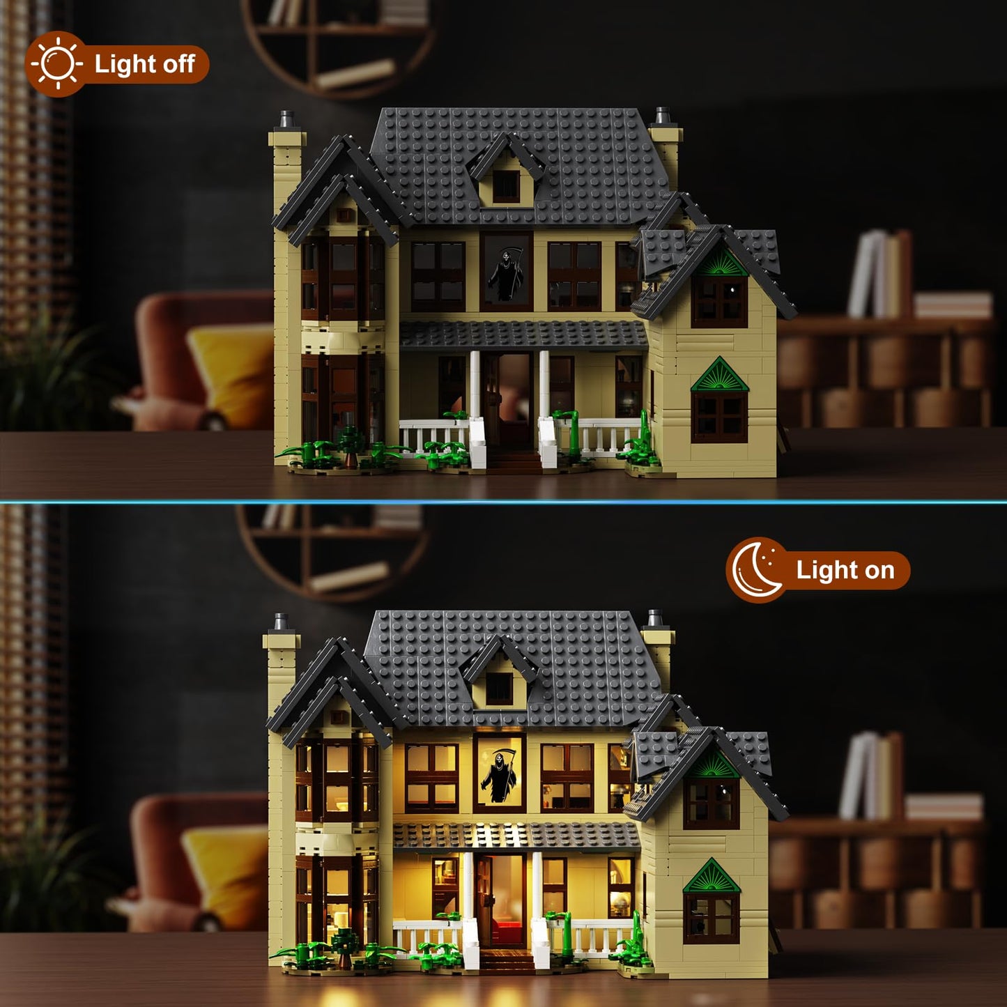 AOXEKBOLO Horror House Building Block Set – 1275 Pcs, Lego-Compatible Haunted Mansion with LED Light
