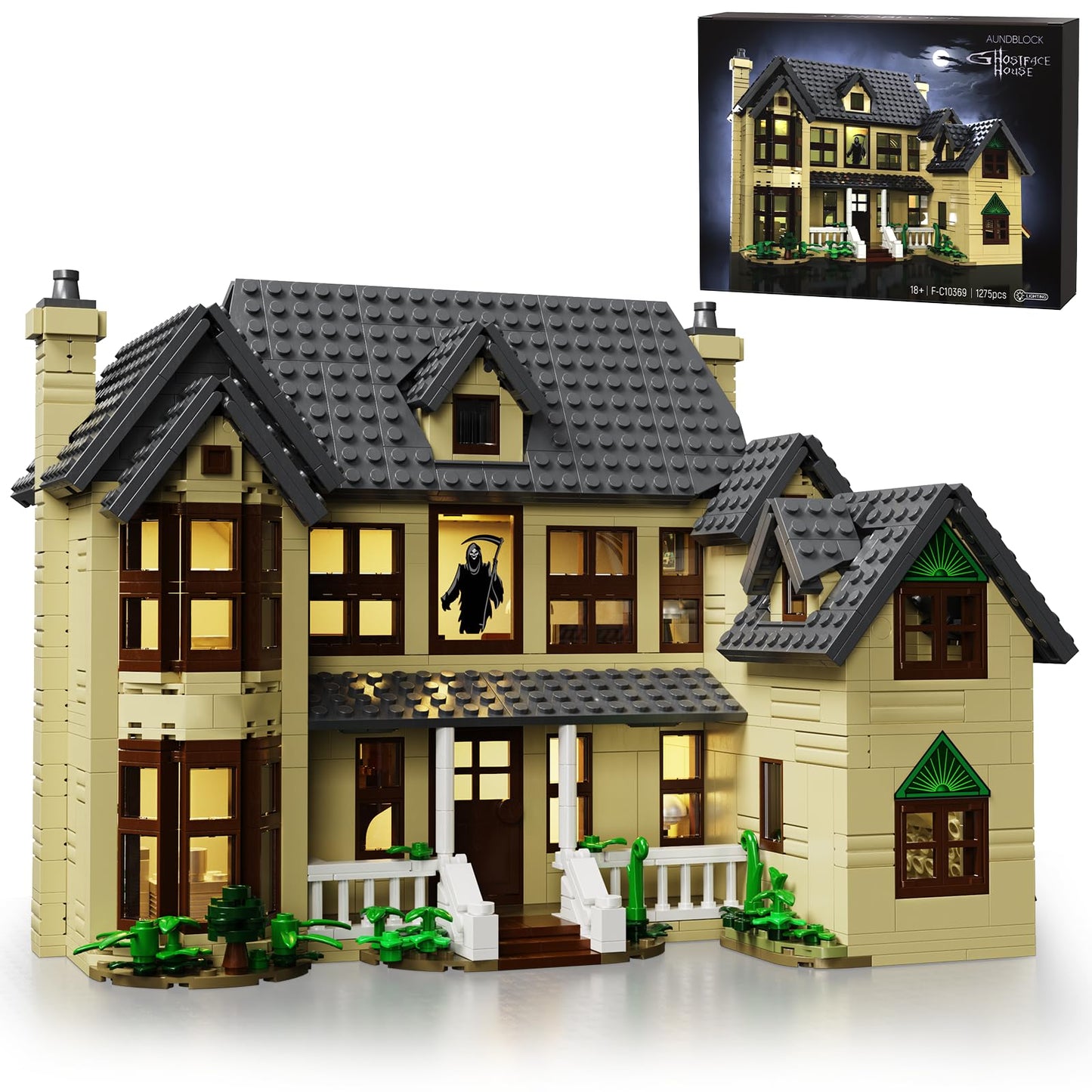 AOXEKBOLO Horror House Building Block Set – 1275 Pcs, Lego-Compatible Haunted Mansion with LED Light