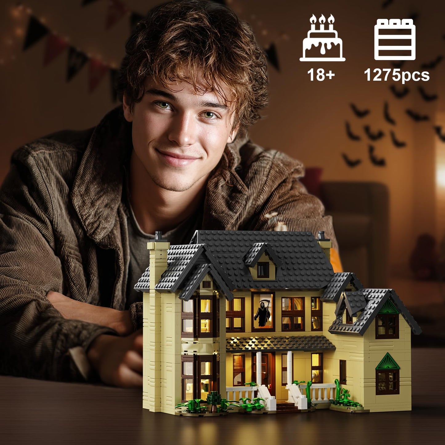 AOXEKBOLO Horror House Building Block Set – 1275 Pcs, Lego-Compatible Haunted Mansion with LED Light