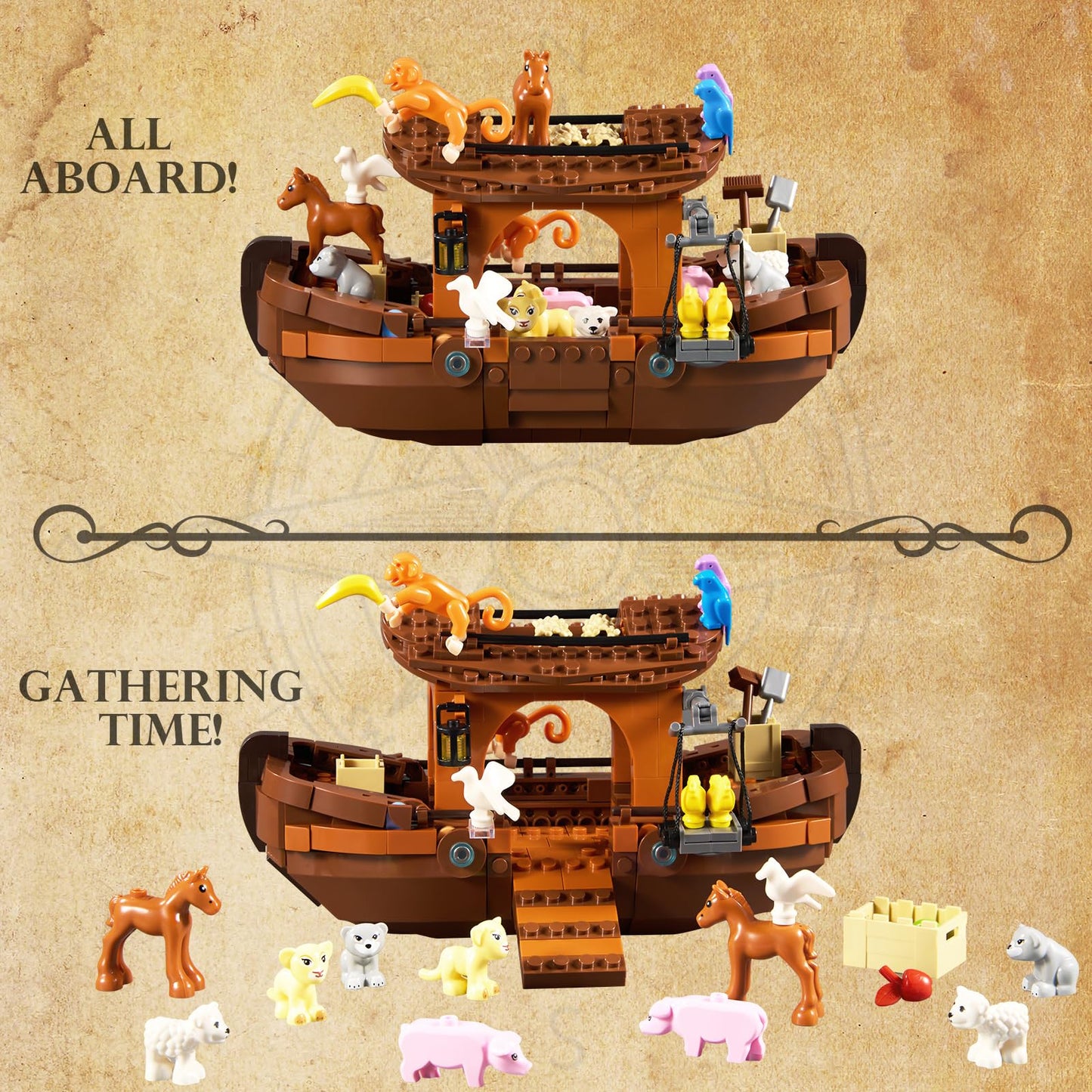 AOXEKBOLO Noah's Ark Building Blocks – 488-Piece Bible Story Boat with Animals & Plants, LEGO-Compatible, Ages 6+