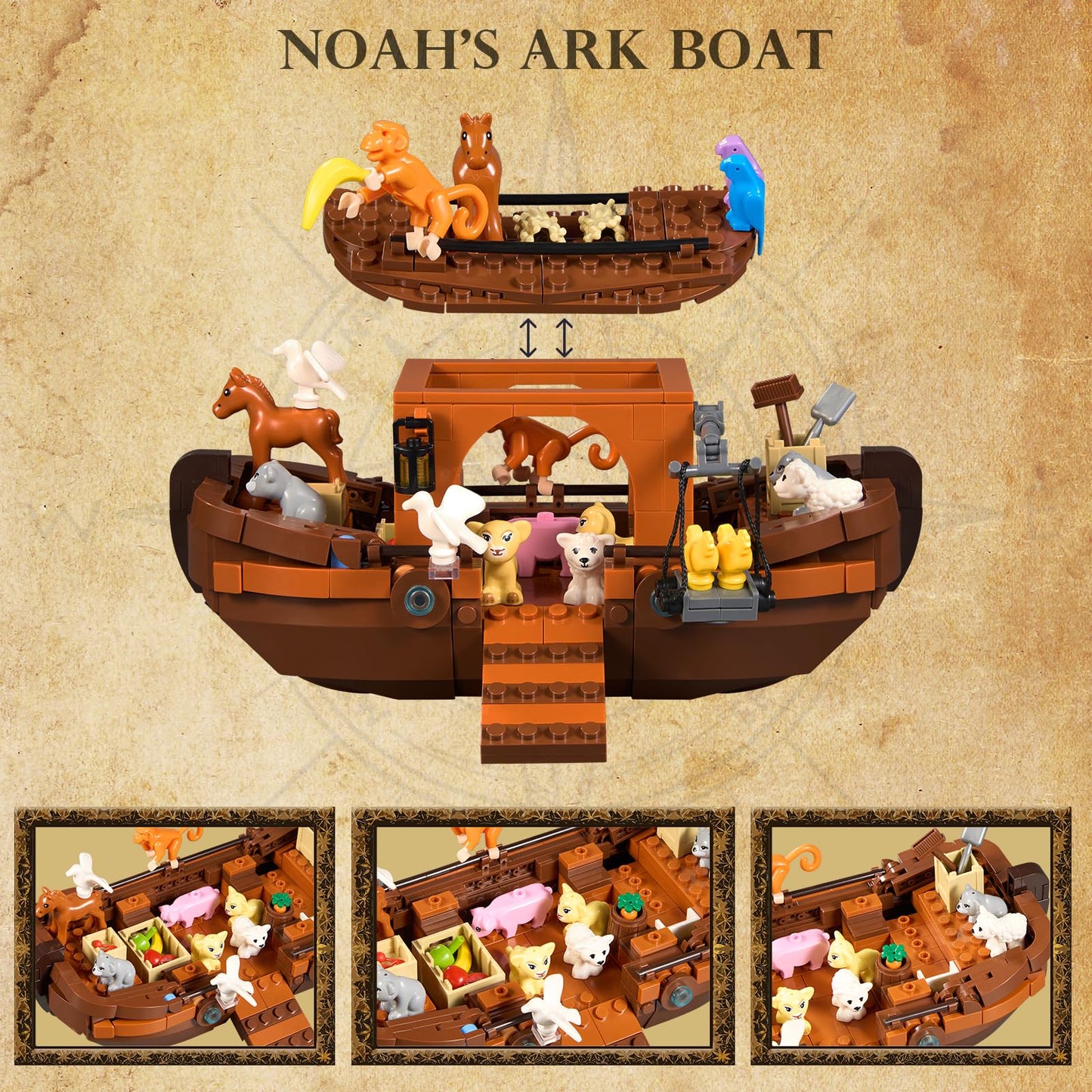 AOXEKBOLO Noah's Ark Building Blocks – 488-Piece Bible Story Boat with Animals & Plants, LEGO-Compatible, Ages 6+