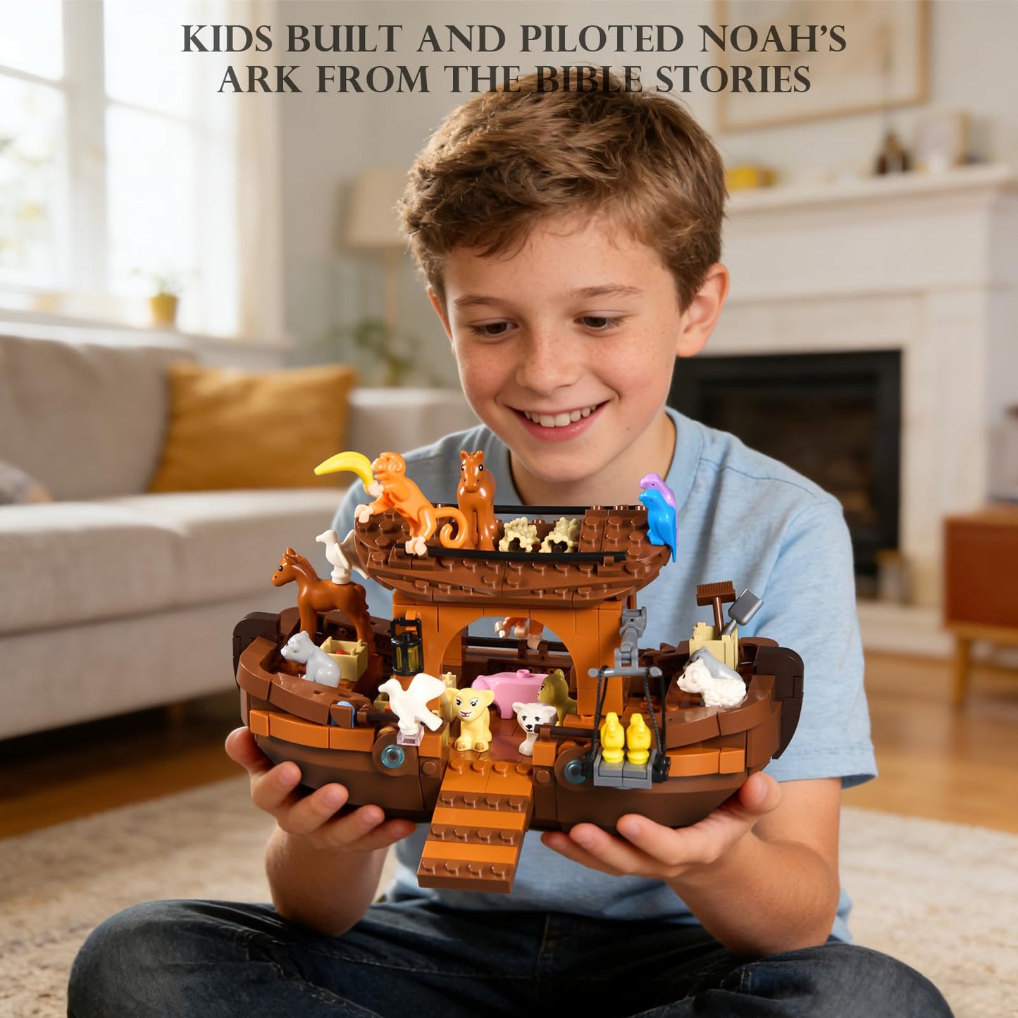 AOXEKBOLO Noah's Ark Building Blocks – 488-Piece Bible Story Boat with Animals & Plants, LEGO-Compatible, Ages 6+