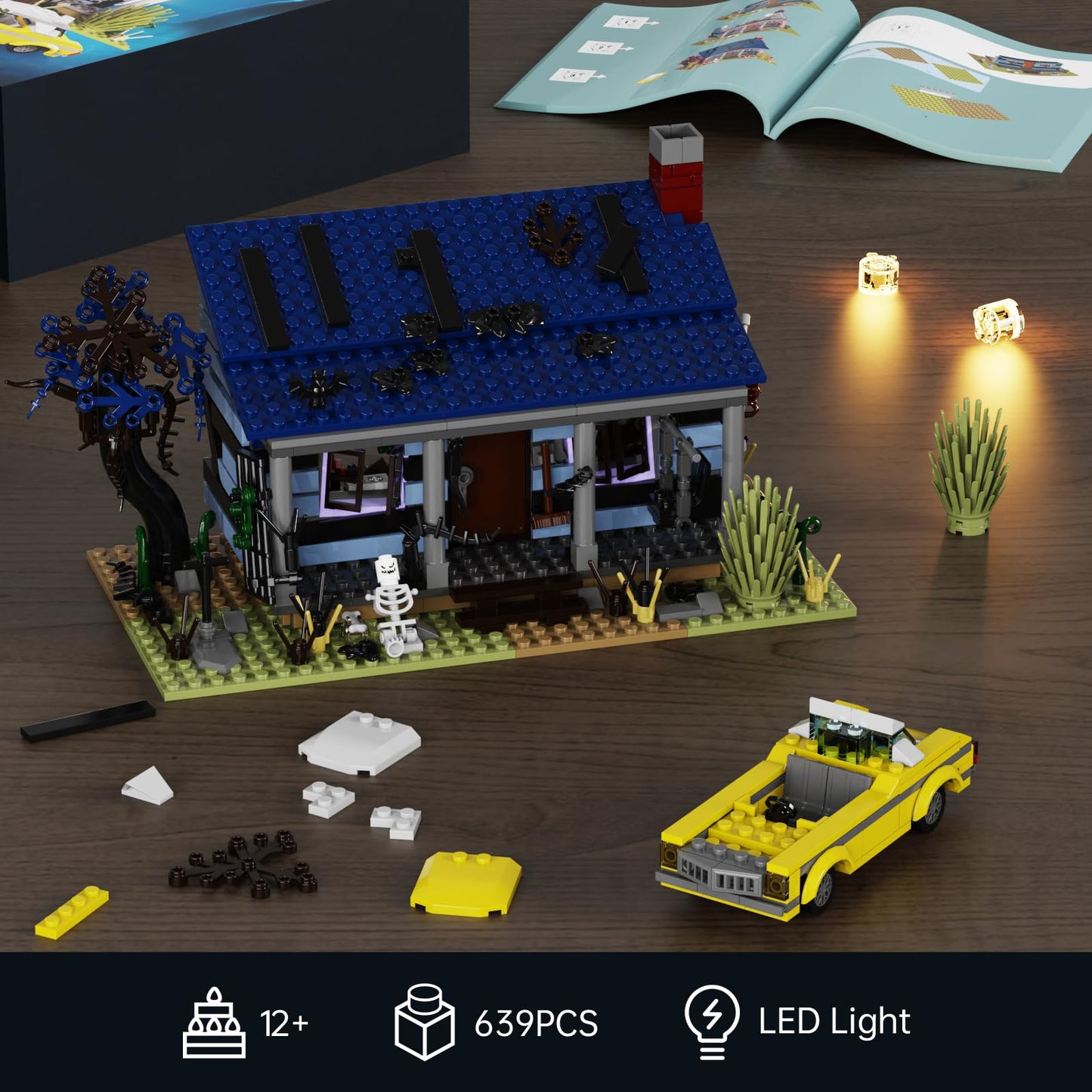 AOXEKBOLO Evil House Building Set – Haunted House with Movable Car | 639 Pcs