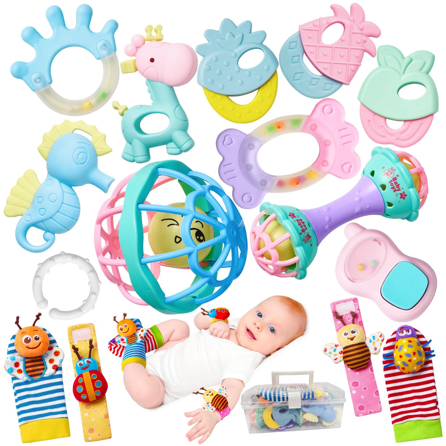 AOYOHOMOA 15PCS Rattles for Babies 0-6 Months — BPA-Free Teething & Sensory Toy Gift Set