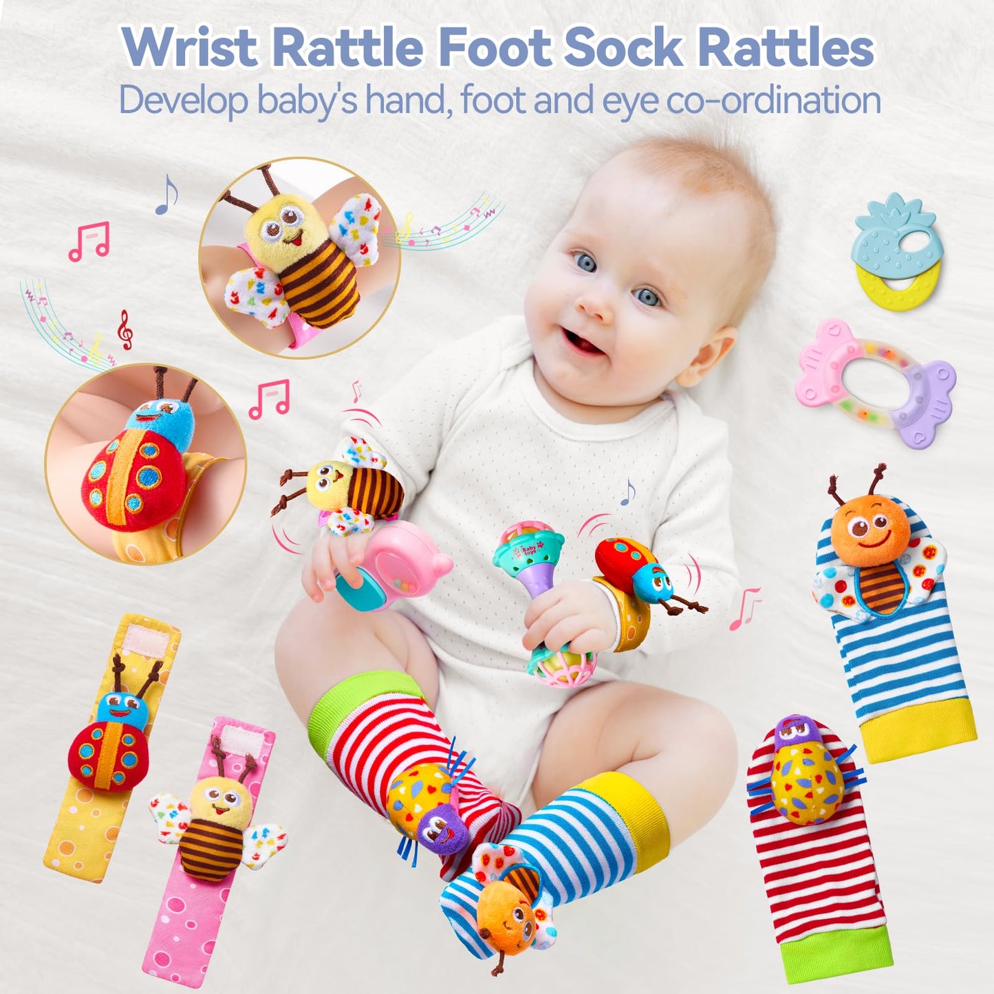 AOYOHOMOA 15PCS Rattles for Babies 0-6 Months — BPA-Free Teething & Sensory Toy Gift Set