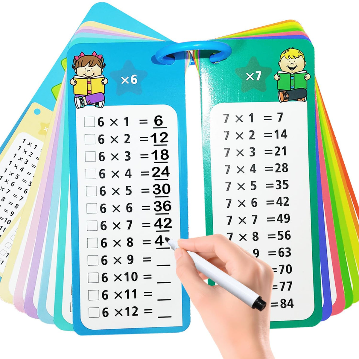 Aozlgfri 1-12 Multiplication Flash Cards – 15 Cards, 2 Dry Erase Markers, Binder Ring