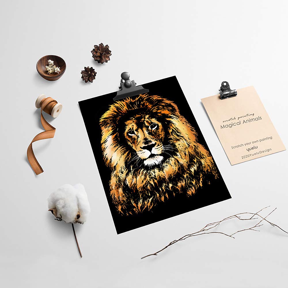 AP ARTSPER Scratch Art Set A4 – Rainbow Engraving, 8 Sheets & 4 Tools (Unicorn, Flamingo, Animals)