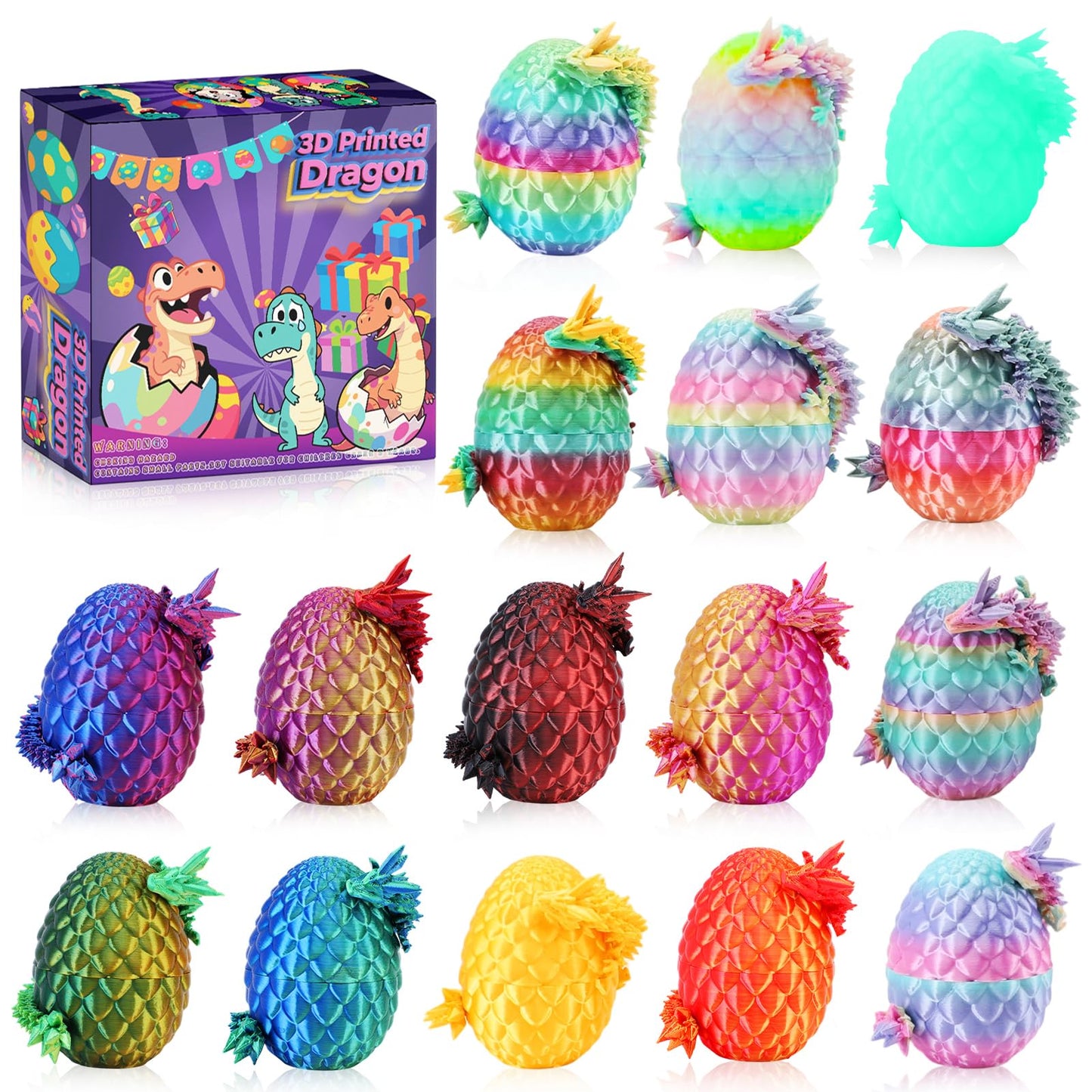 APEAR1 16Pcs 3D Printed Dragon Eggs Set – Articulated Crystal Dragon Toys