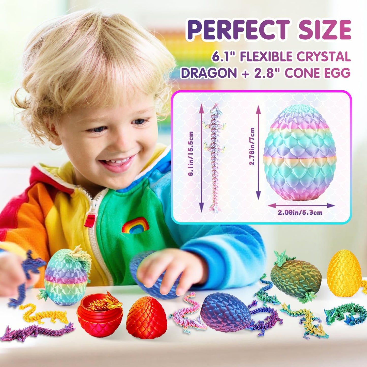 APEAR1 16Pcs 3D Printed Dragon Eggs Set – Articulated Crystal Dragon Toys