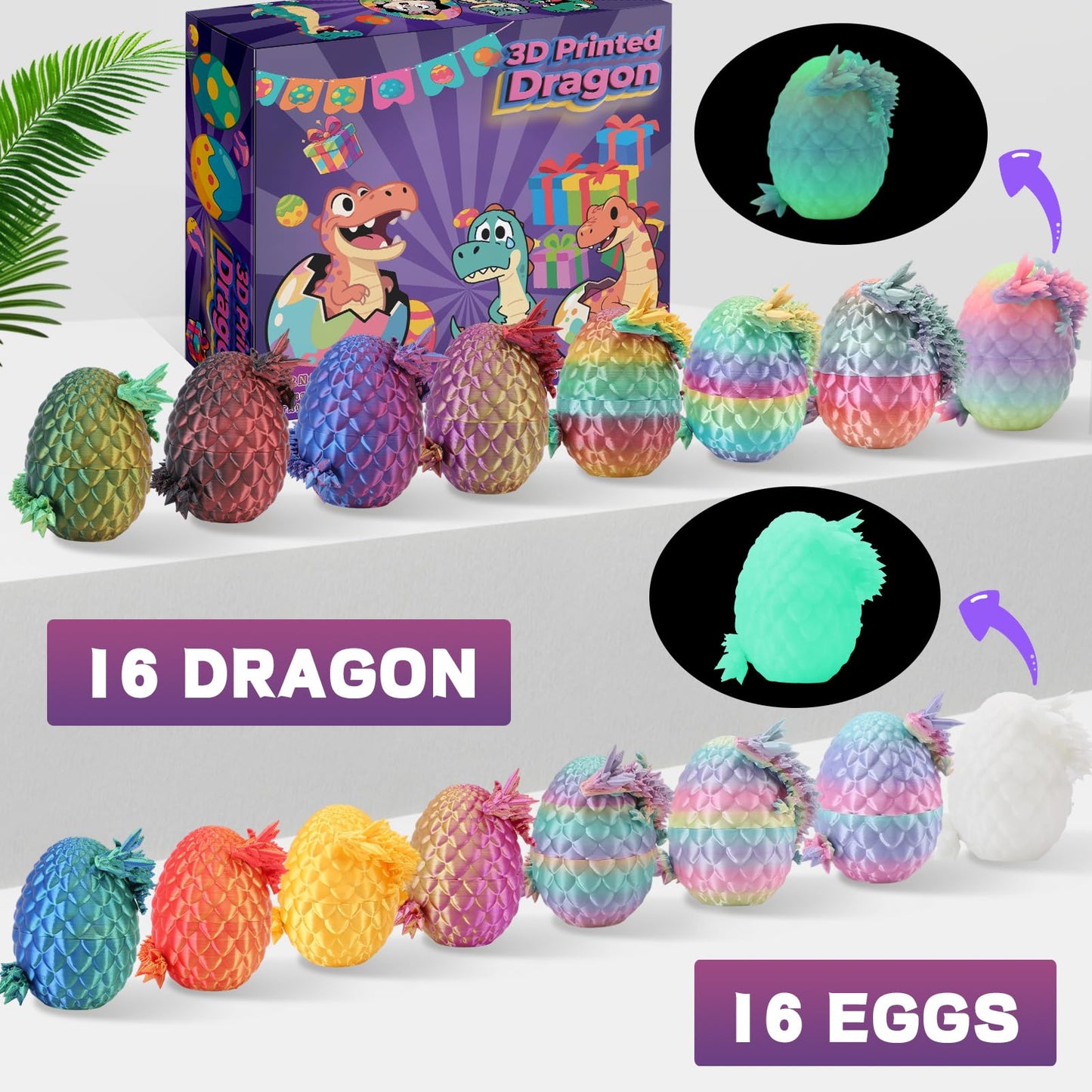 APEAR1 16Pcs 3D Printed Dragon Eggs Set – Articulated Crystal Dragon Toys