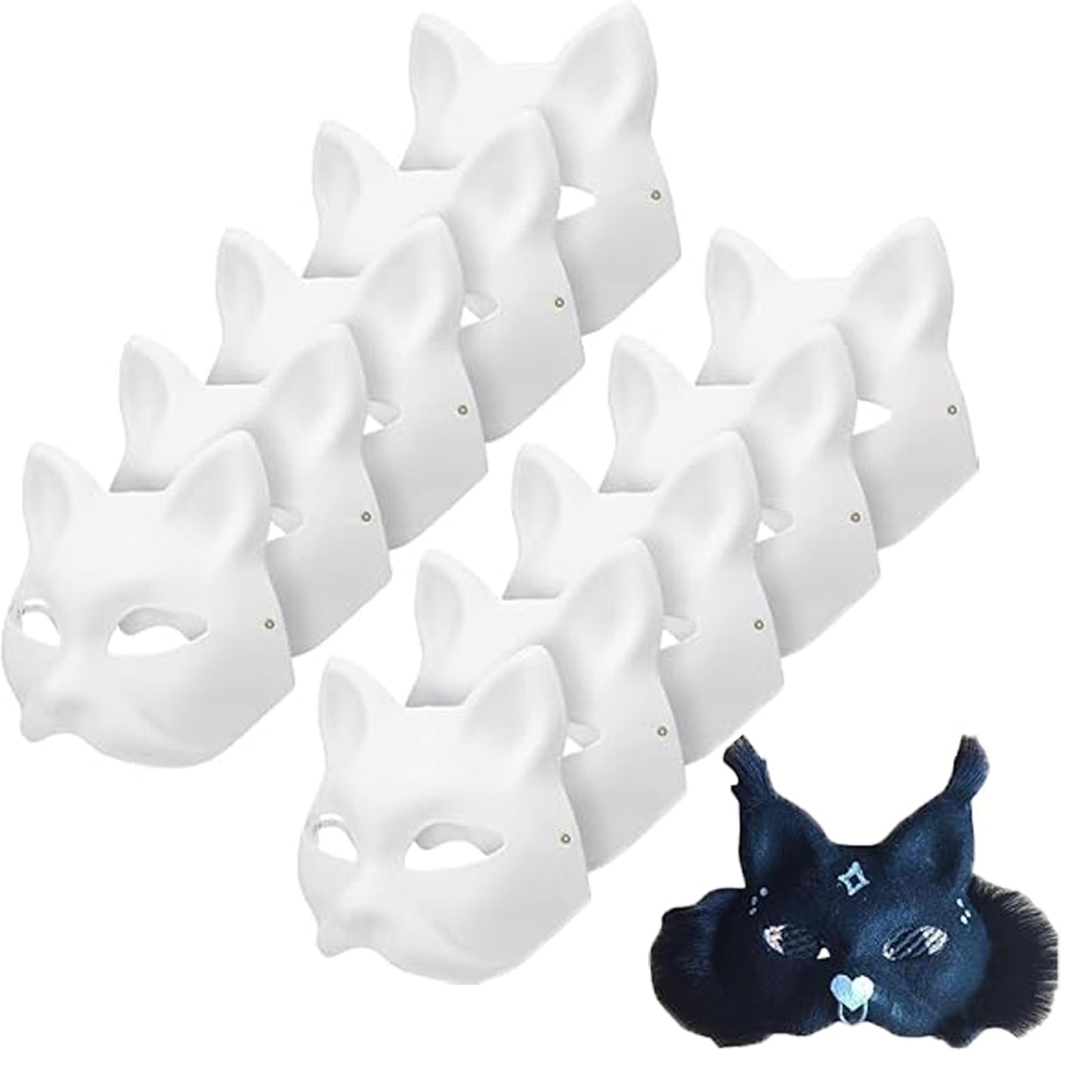 Apettoey 10-Pack White Cat Masks – Therian Masks for Masquerade, Halloween & Kids Cosplay