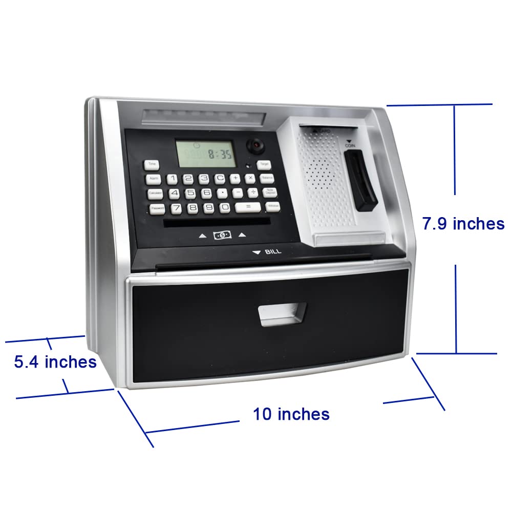 ApgBnk ATM Savings Bank with Debit Card – Real Money Piggy Bank for Kids, Target Savings, Voice Prompts (Black/Silver)