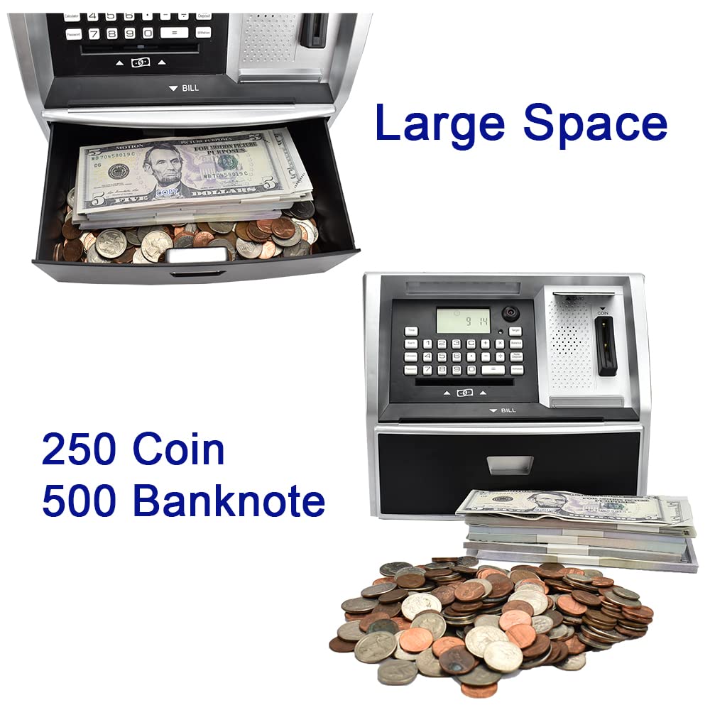 ApgBnk ATM Savings Bank with Debit Card – Real Money Piggy Bank for Kids, Target Savings, Voice Prompts (Black/Silver)