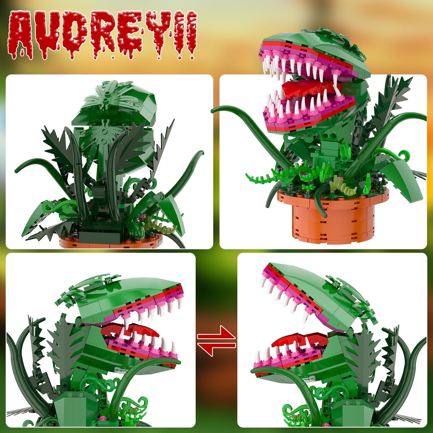 aphaio Audrey II Piranha Plant Building Set | Open Mouth, Collectible Horror Gift