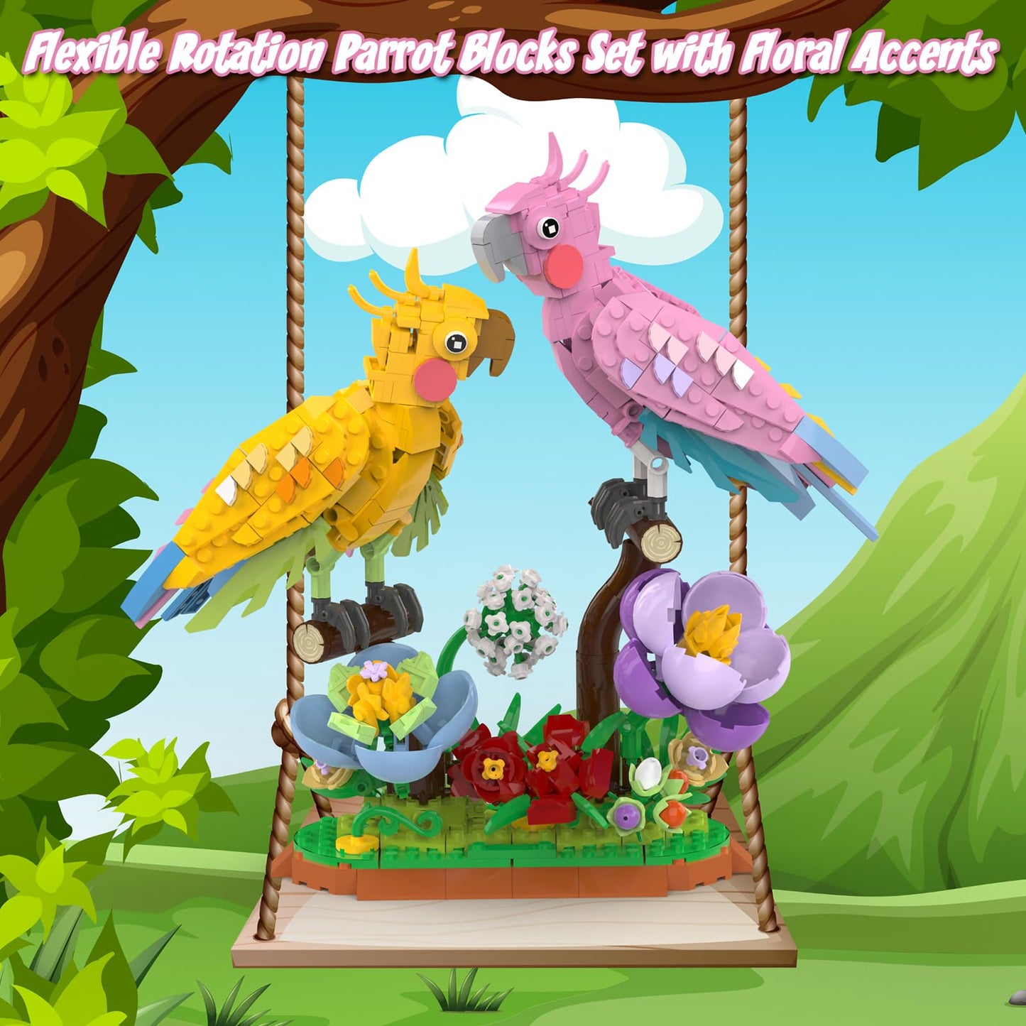 aphaio Love Birds Building Set – Cockatiel Blocks with Pivot