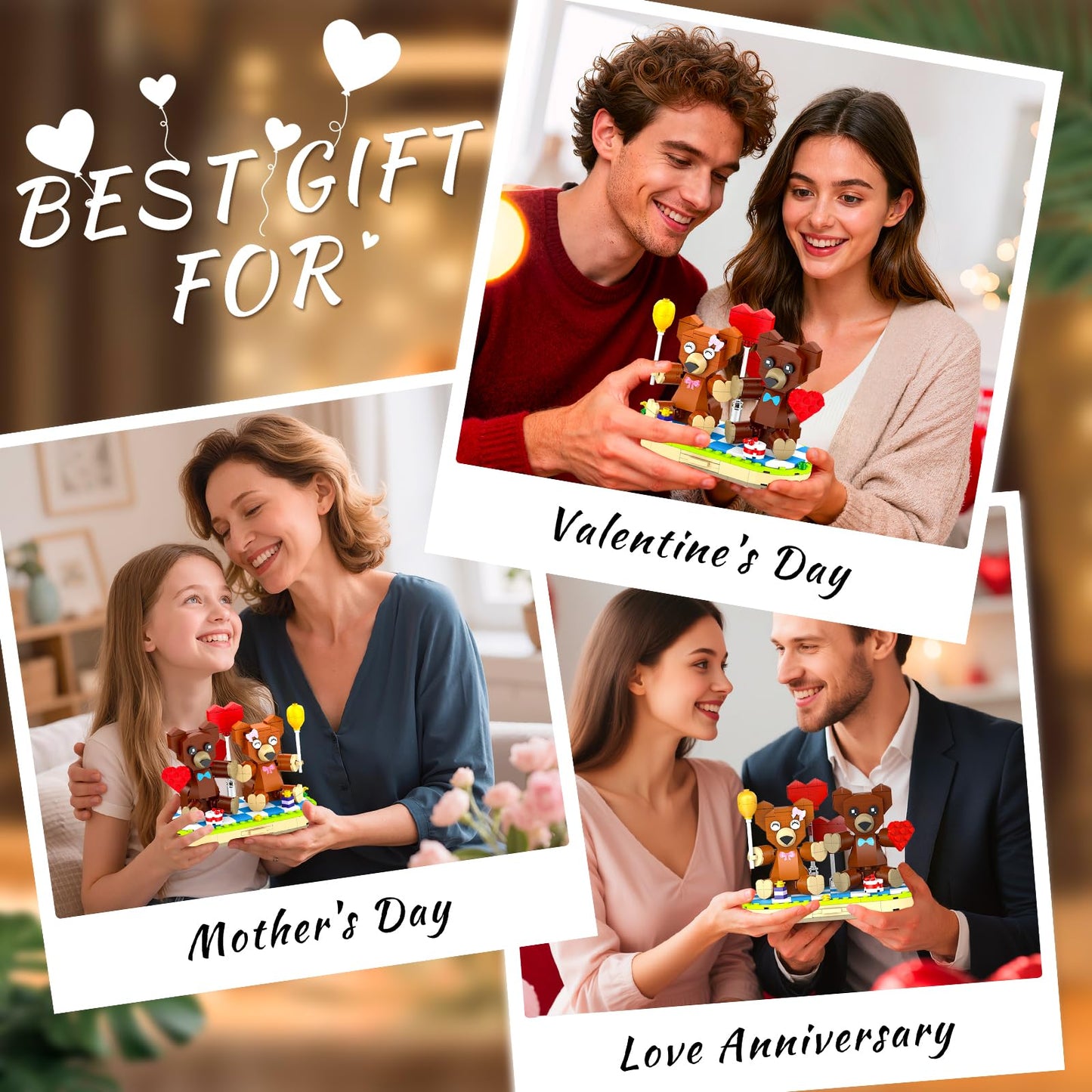 aphaio Valentine’s Brown Bear Building Toy Set – 289pcs, Romantic Decor & Gift