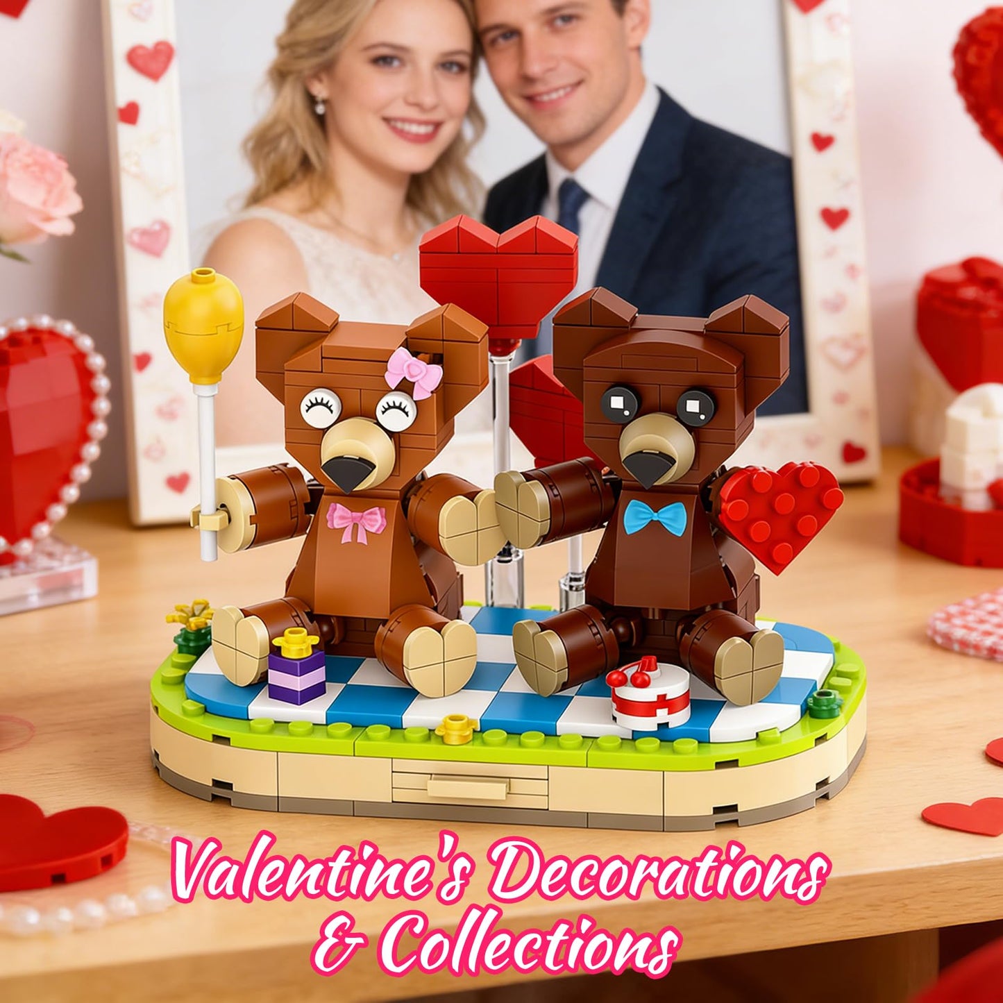 aphaio Valentine’s Brown Bear Building Toy Set – 289pcs, Romantic Decor & Gift