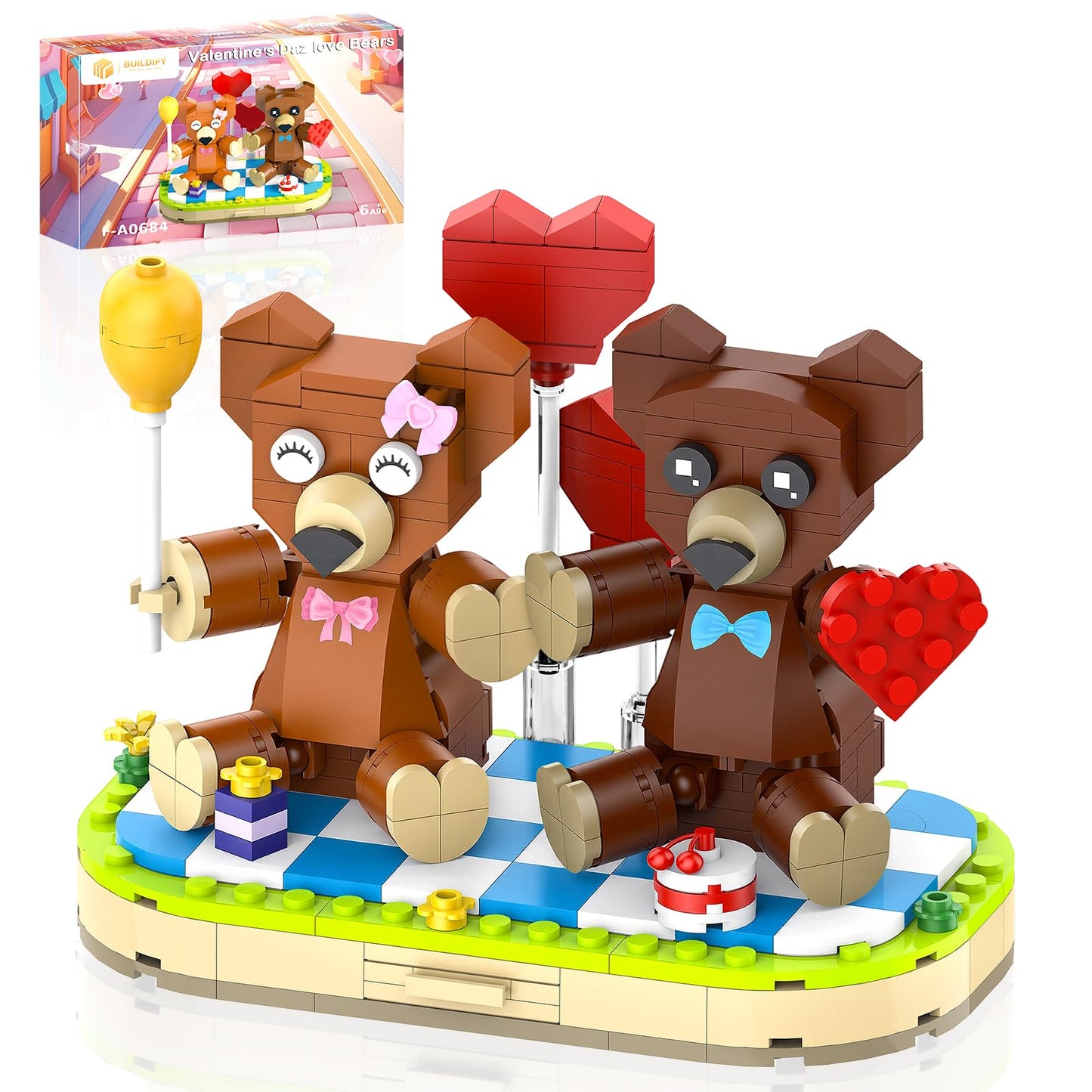 aphaio Valentine’s Brown Bear Building Toy Set – 289pcs, Romantic Decor & Gift