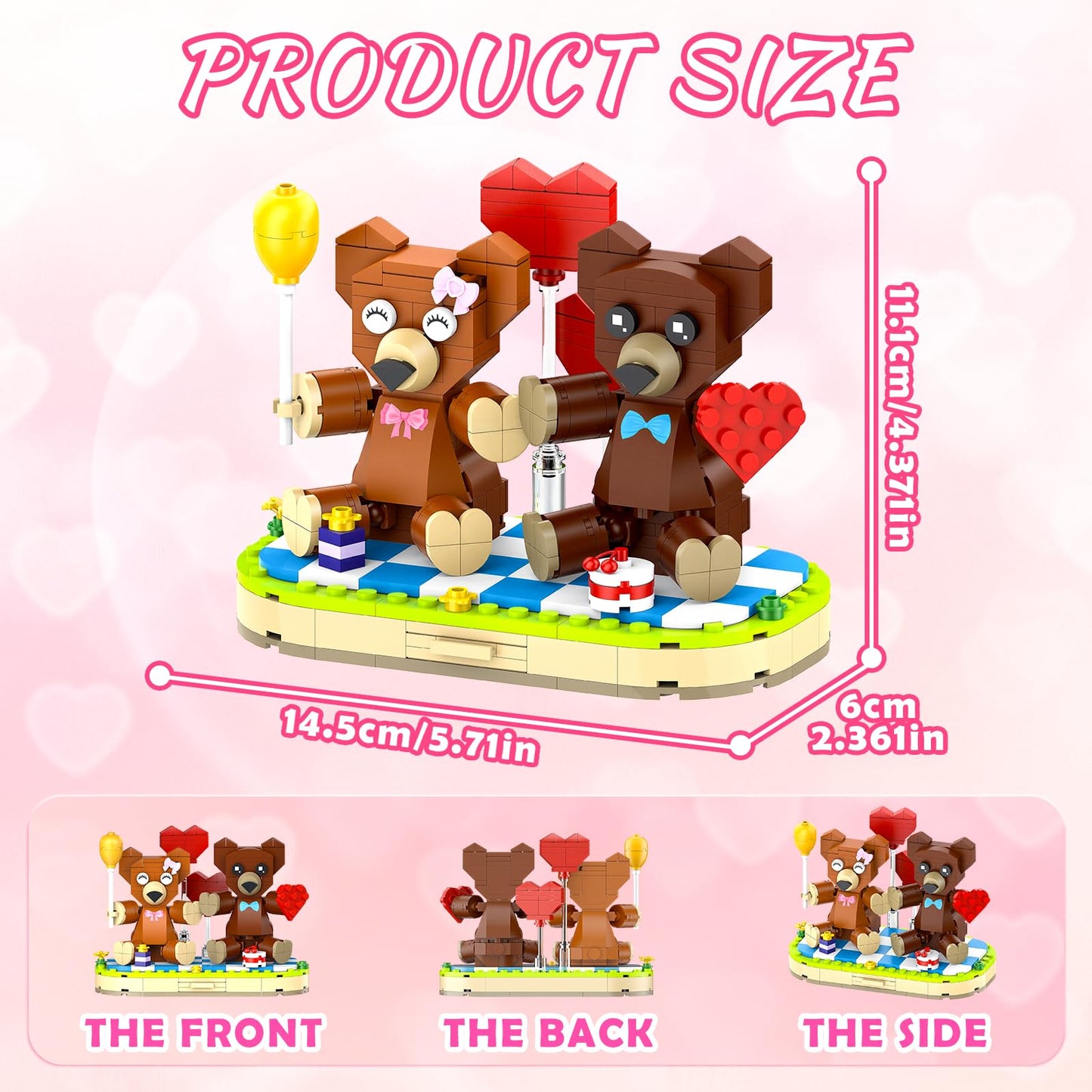 aphaio Valentine’s Brown Bear Building Toy Set – 289pcs, Romantic Decor & Gift