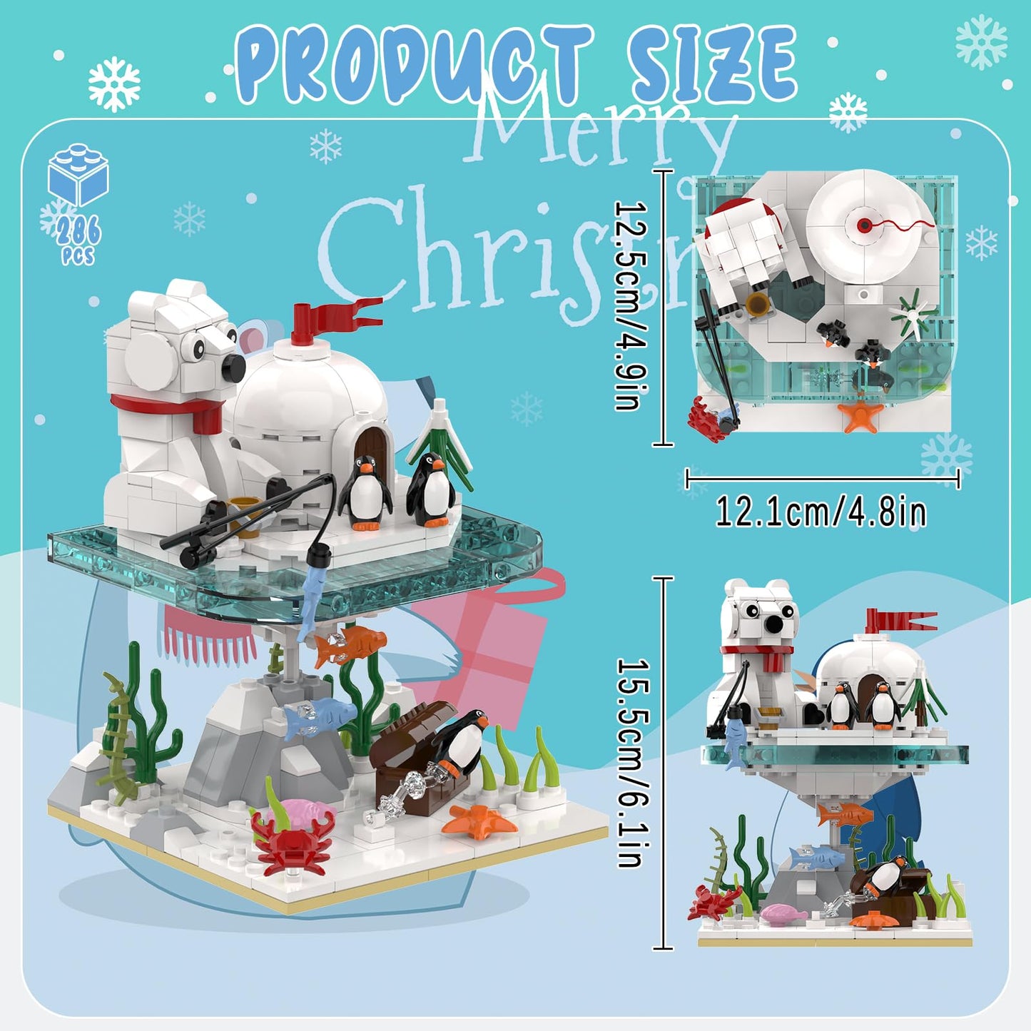 aphpaio Christmas Polar Bear & Penguin Building Kit – 286 Pcs Gift for Kids 8+