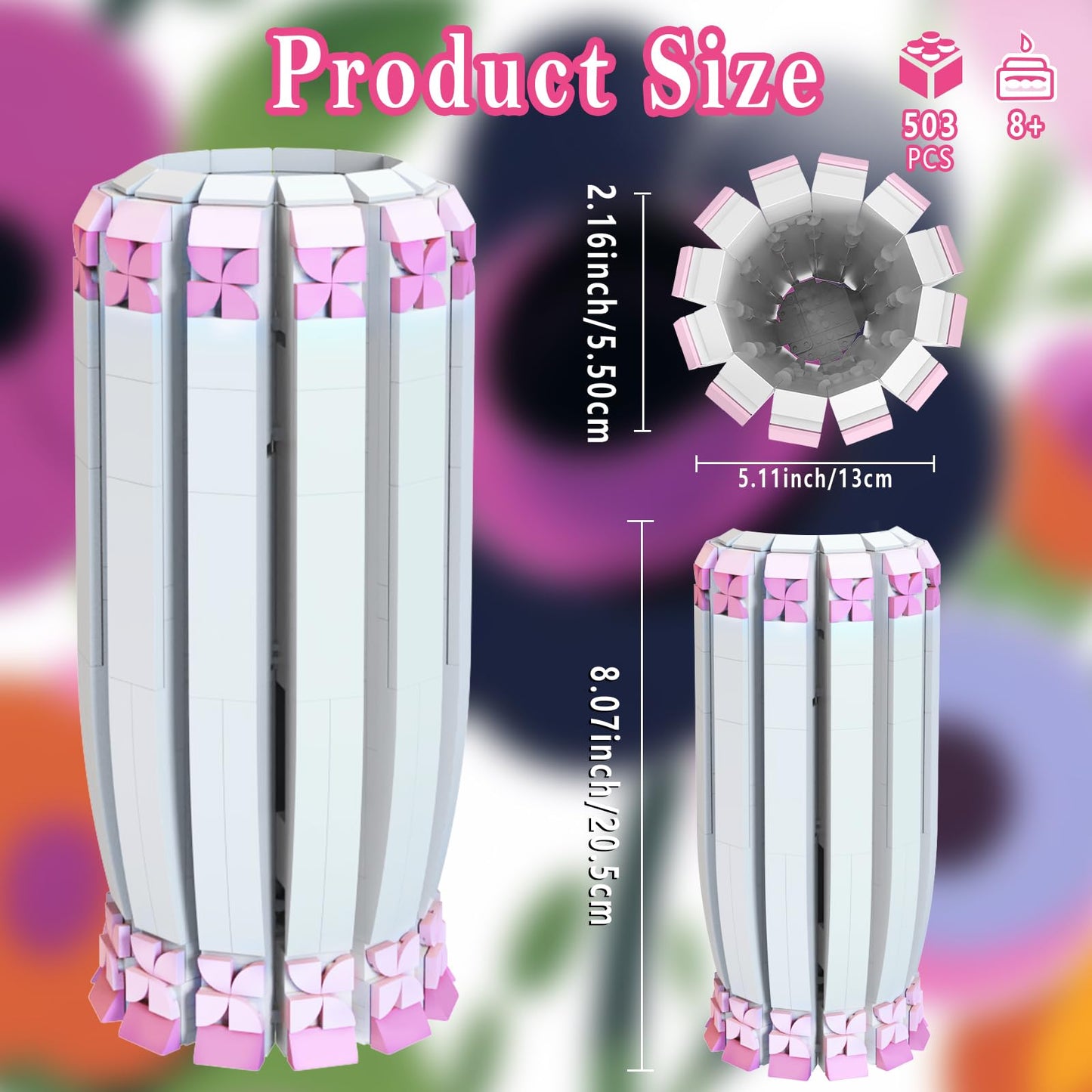aphpaio Pink Vase Block Kit for Flower Sets – Display with Artificial Flowers & Desk Decor