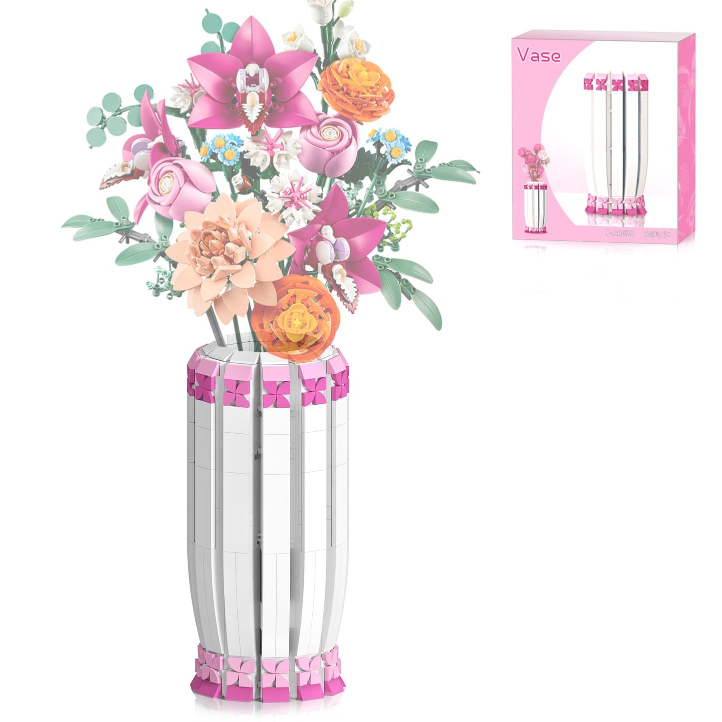 aphpaio Pink Vase Block Kit for Flower Sets – Display with Artificial Flowers & Desk Decor