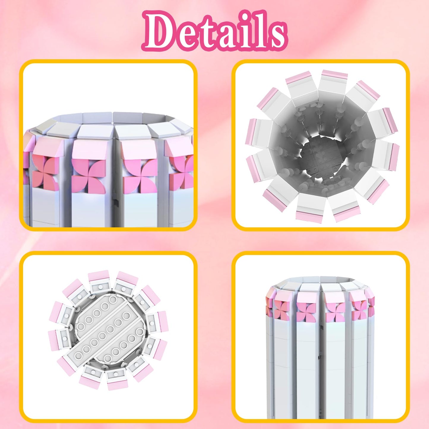 aphpaio Pink Vase Block Kit for Flower Sets – Display with Artificial Flowers & Desk Decor
