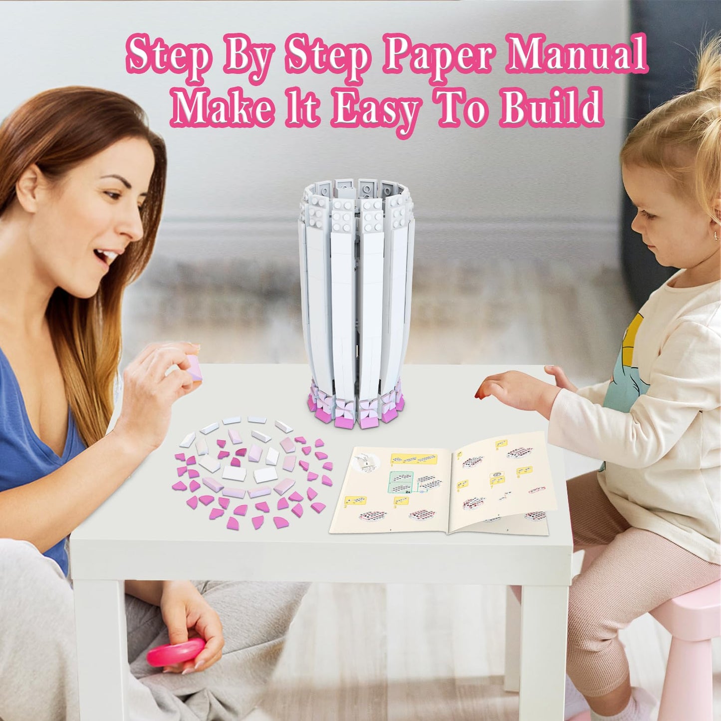 aphpaio Pink Vase Block Kit for Flower Sets – Display with Artificial Flowers & Desk Decor