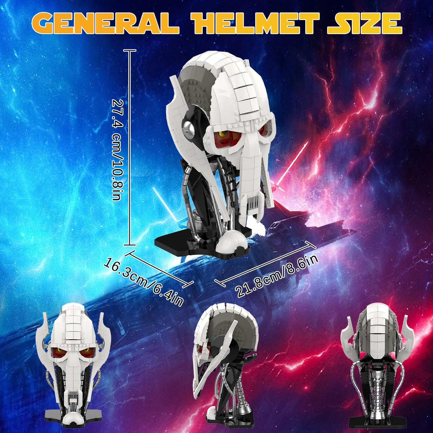 aphpaio General Helmet Building Set – Space Wars 710 PCS with Buildable Display Stand