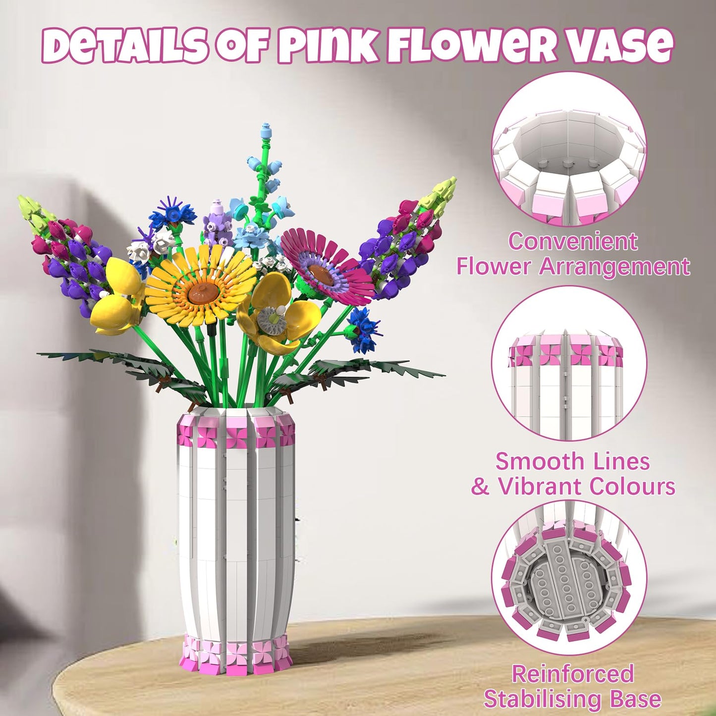 aphpiao Vase Building Kit – Fits 10342/10347/10280/10328 Flower Blocks | Valentine’s Day Gift