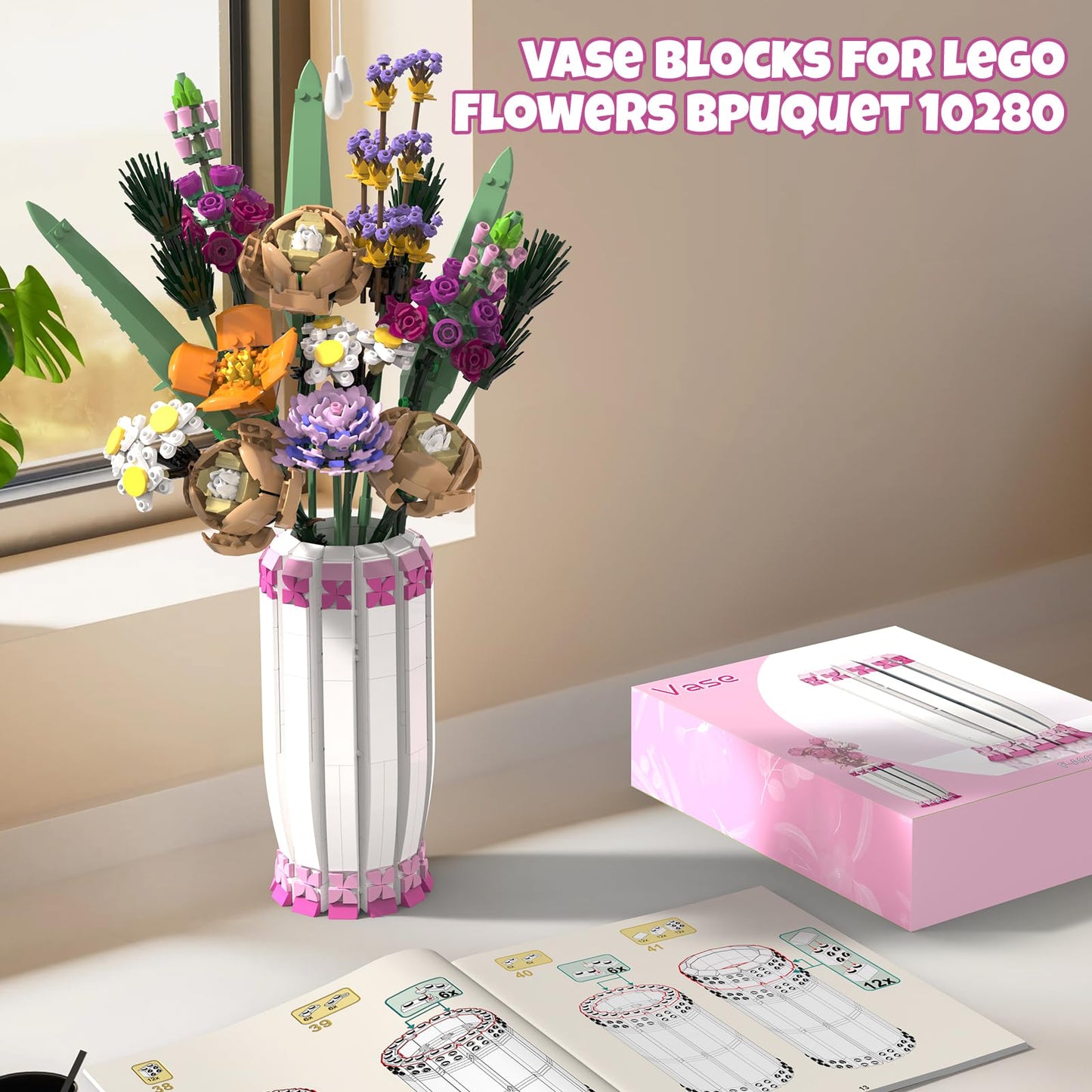 aphpiao Vase Building Kit – Fits 10342/10347/10280/10328 Flower Blocks | Valentine’s Day Gift