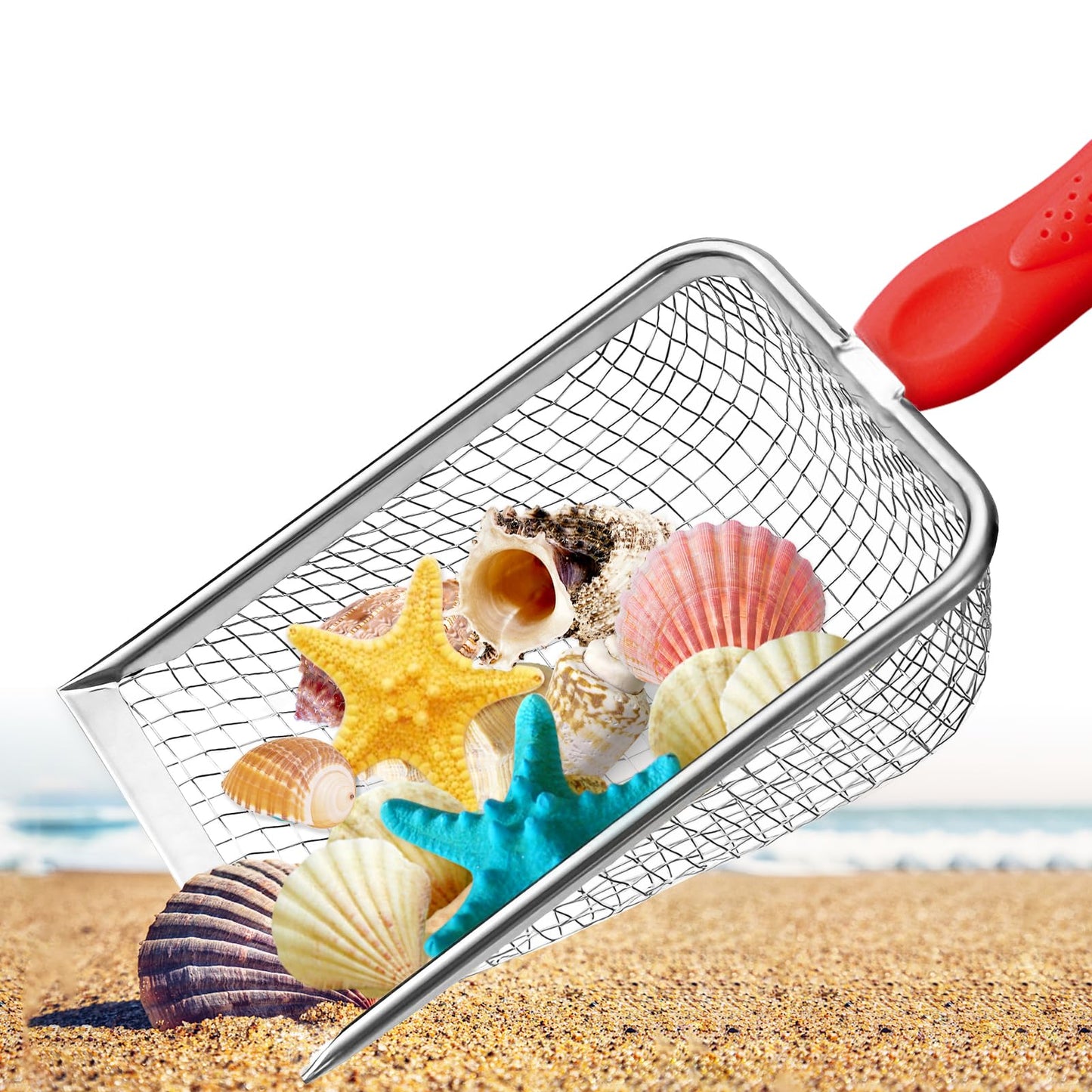 Apidgrowth Beach Mesh Shovel – Durable Sand Sifter for Shells (Red)