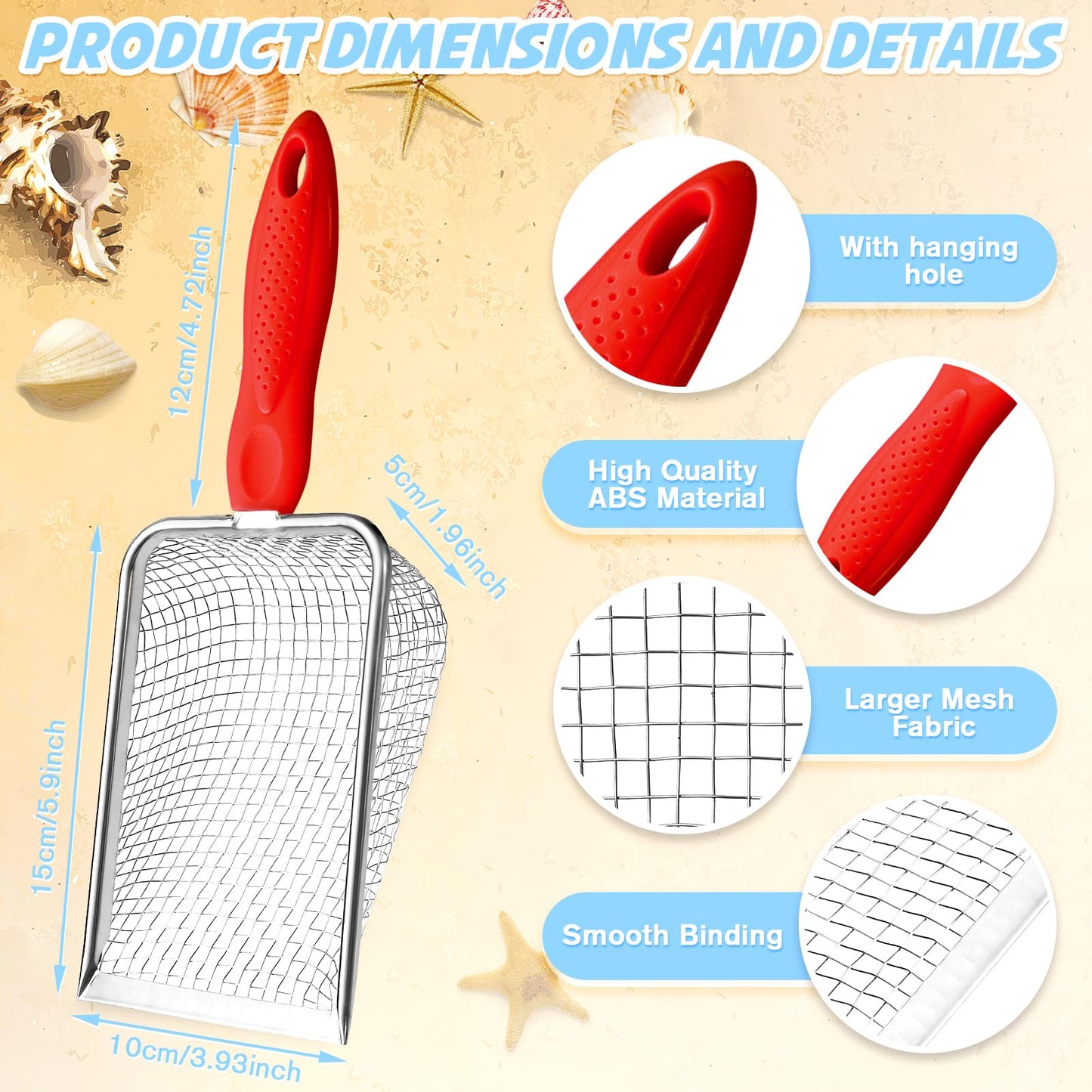 Apidgrowth Beach Mesh Shovel – Durable Sand Sifter for Shells (Red)