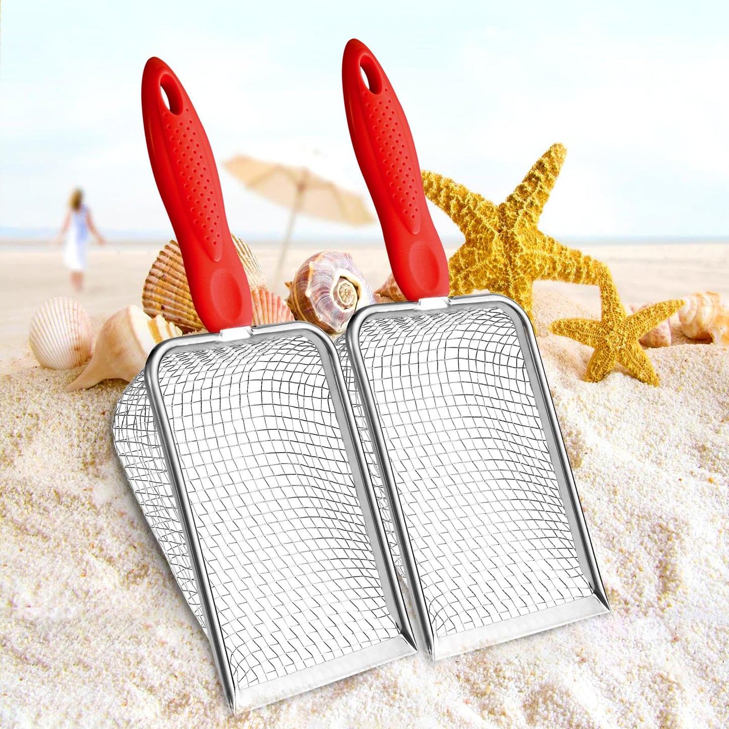 Apidgrowth Beach Mesh Shovel – Durable Sand Sifter for Shells (Red)