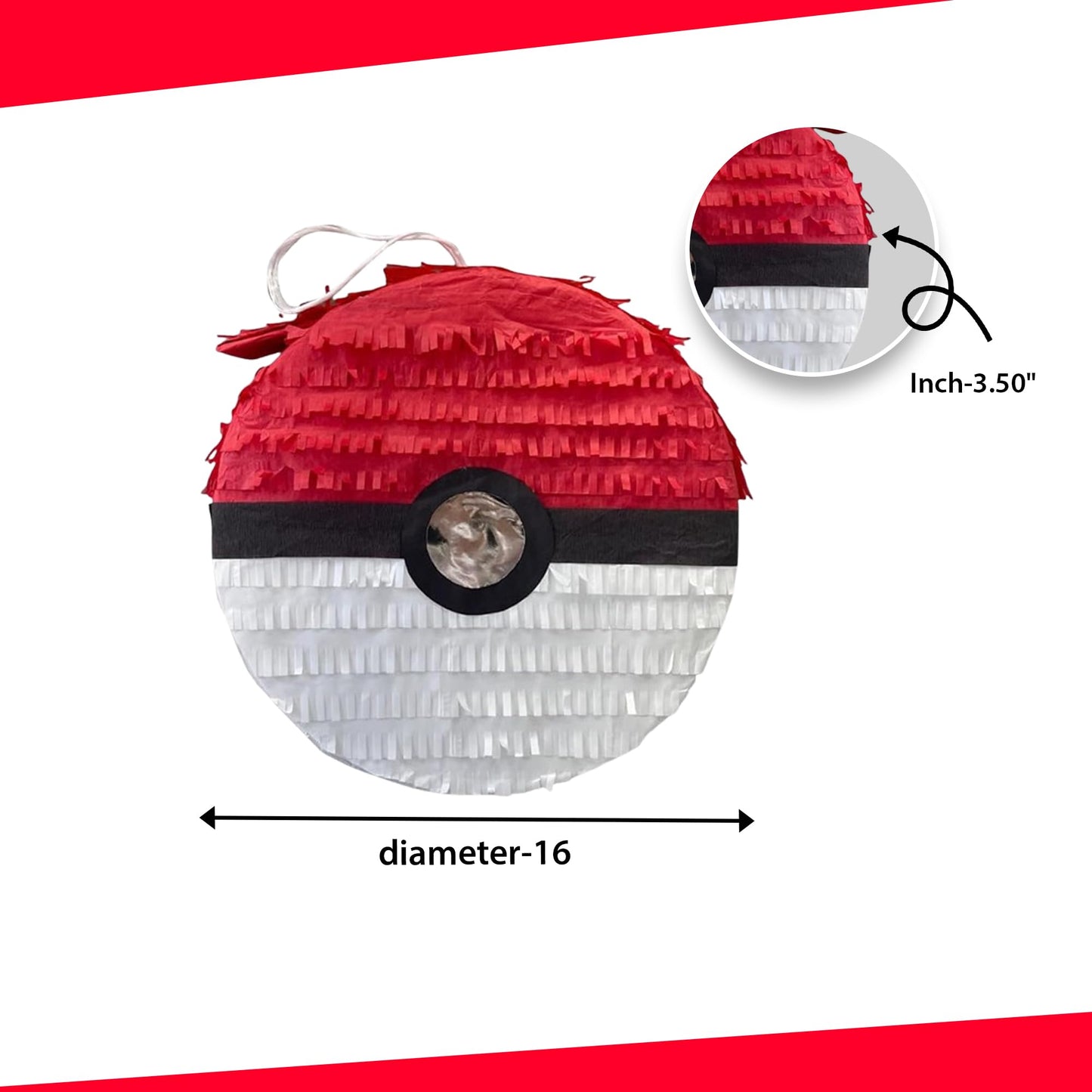APINATA4U Red and White Ball Pinata – 16x4in for Poke Parties, Video Game Nights, Birthdays & More